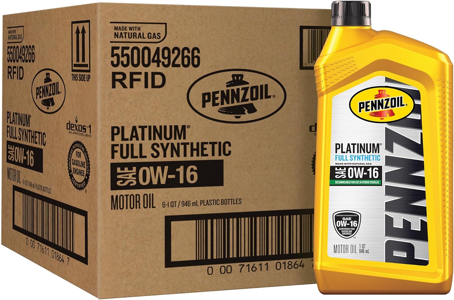 Pennzoil Platinum Full Synthetic 0W-16 Motor Oil (1-Quart, Case of 6)