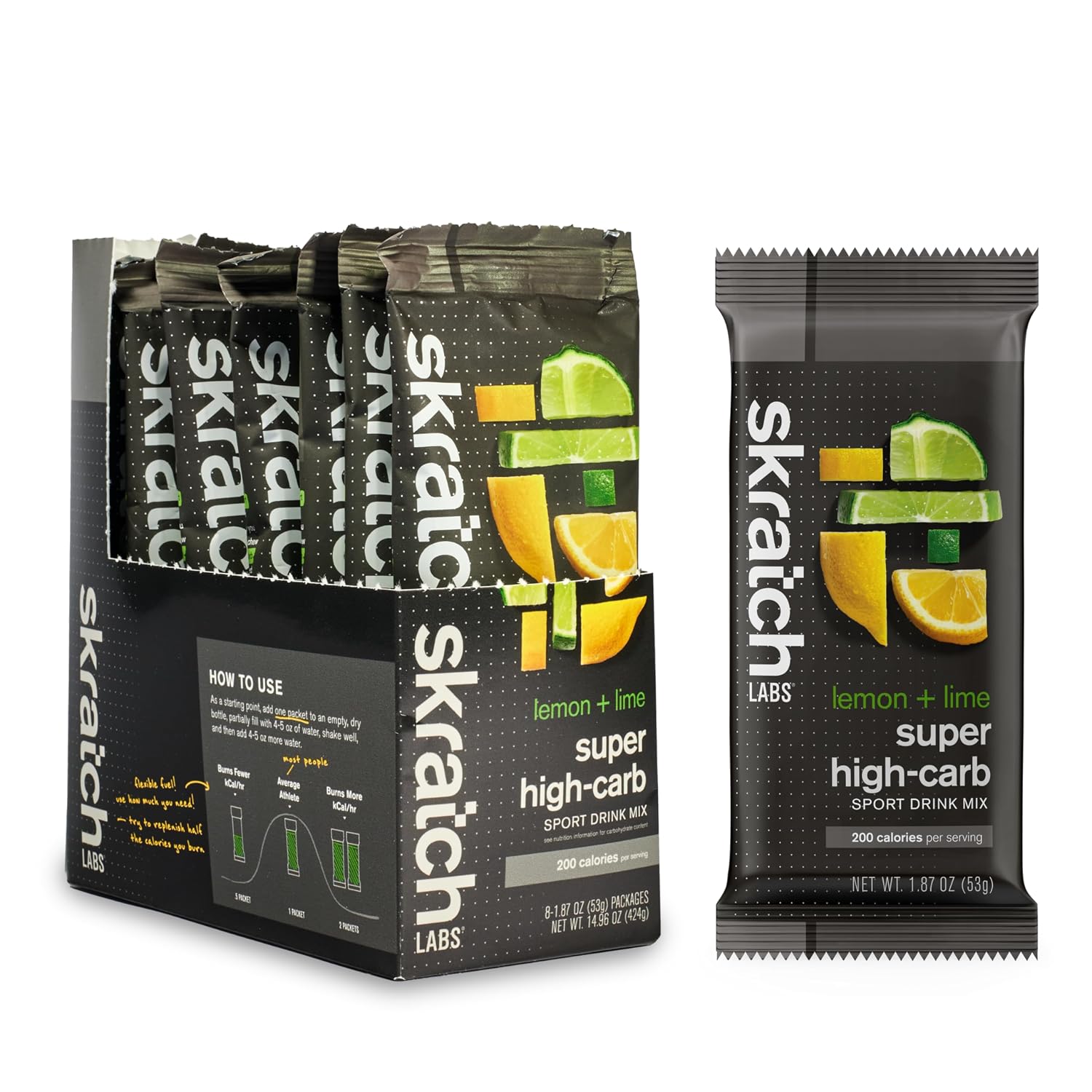 Skratch Labs Super High-Carb Drink Mix Packets - Carbohydrate Powder - Cluster Dextrin + Electrolytes - Endurance Energy- Energy Gel Alternative - Lemon + Lime - 8 Single Serving Packets - Non-GMO