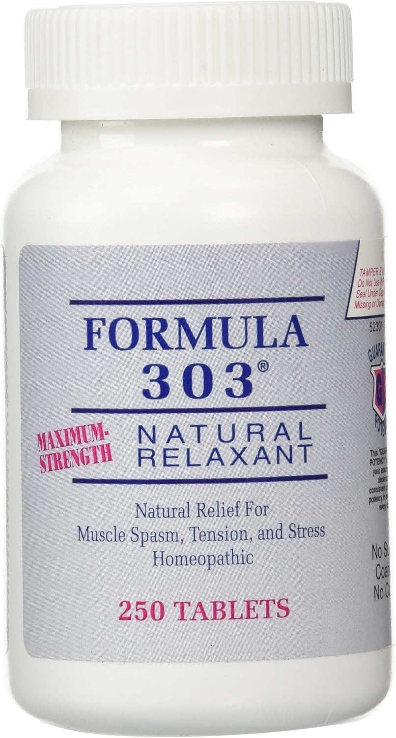 Dee Cee Labs Formula 303 Maximum Strength All-Natural Relaxant Tablets, 250 Tablets; All-Natural Relaxant containing Magnesium for Sore Muscles, Passion Flower, and Valerian Root
