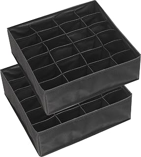 Simple Houseware 2 Pack Closet Socks Organizer, 24 Cell Drawer Divider, Black