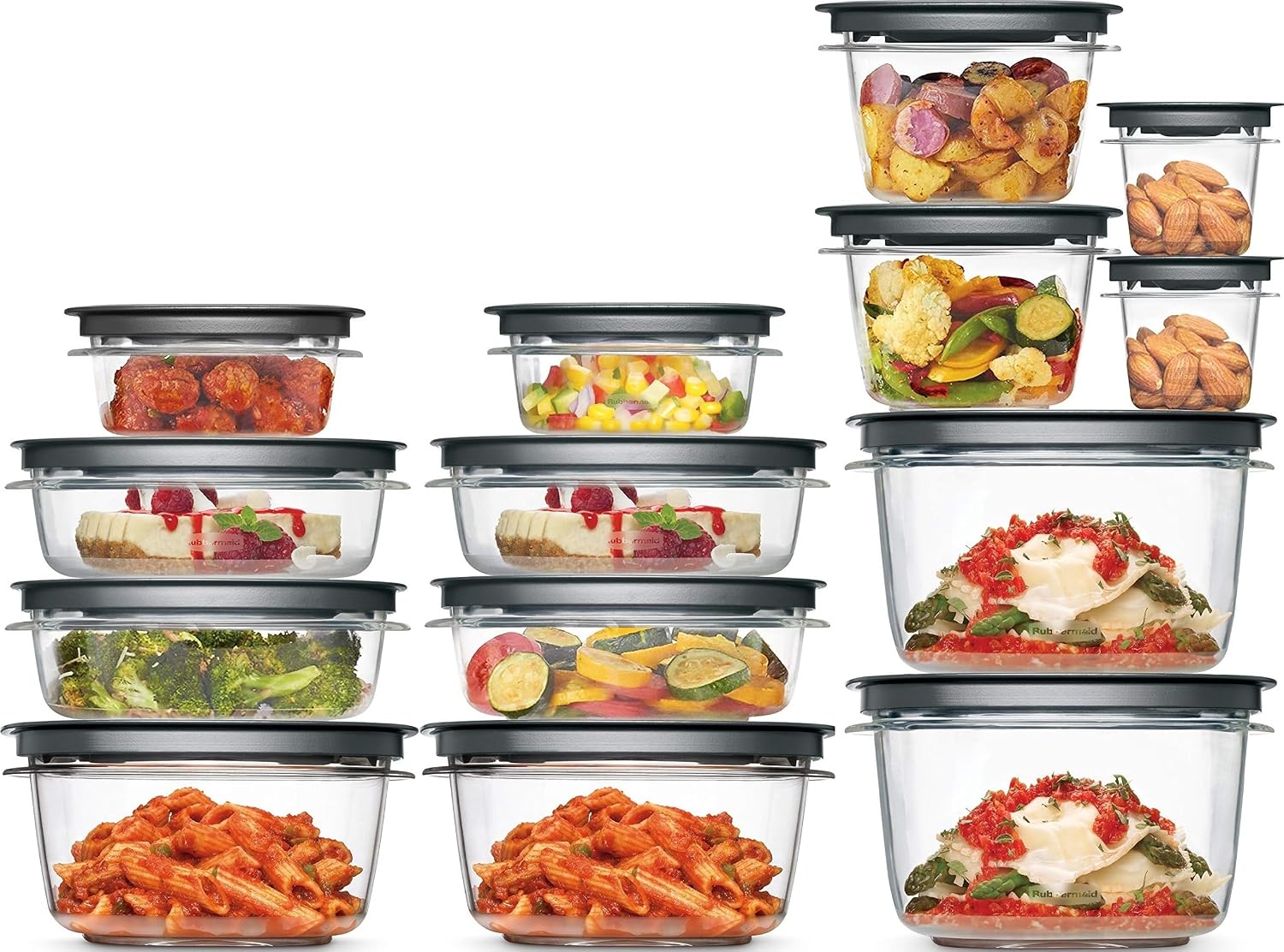 Rubbermaid 28-Piece Clear/Grey Food Storage Containers, Premium Snap Bases, and Various Size Lids, Perfect for Meal Prep, Leftovers, and Dishwasher Safe