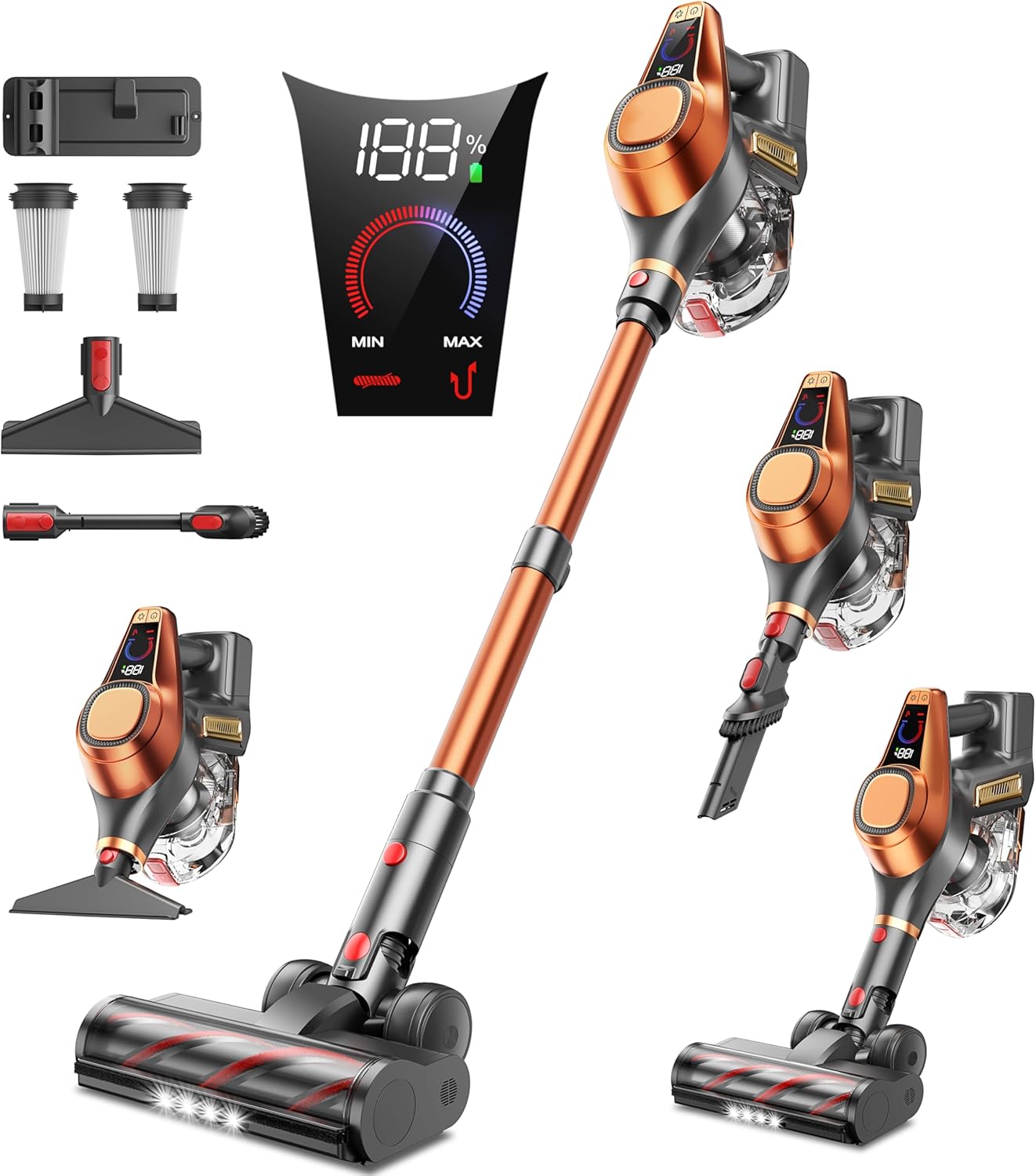 Cordless Vacuum Cleaner, 550W 45KPA 60Mins Cordless Stick Vacuum Cleaner with LED Display, Self-Standing Vacuum,Light Weight Handheld Vacuum Cleaners for Home/Pet Hair/Carpets/Hard Floors Ultra 8