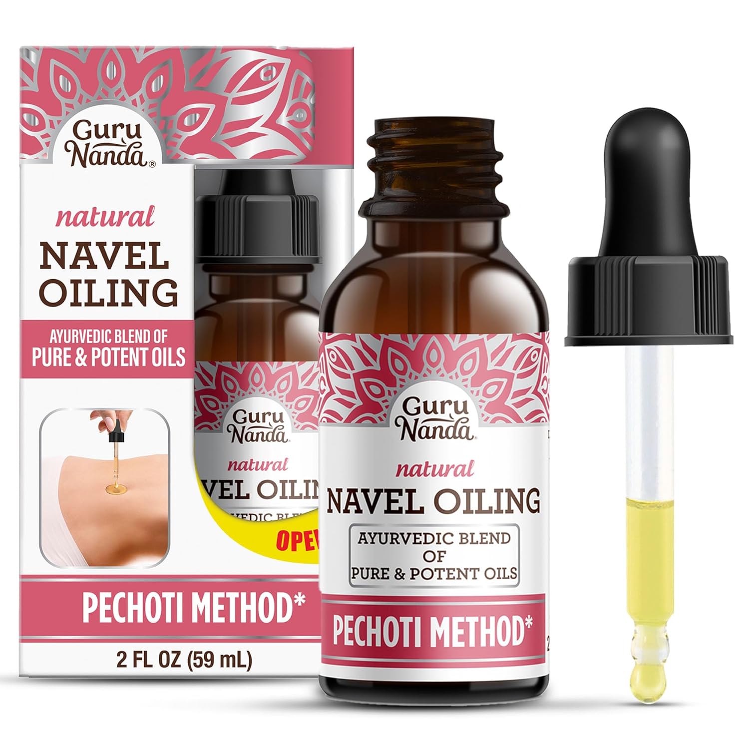 GuruNanda Navel Oiling – Ayurvedic Belly Button Oil with Castor, Neem & Vitamin E | Supports Digestion, Detox, Hydration & Stress Relief | 100% Natural & Pure | 2 fl oz