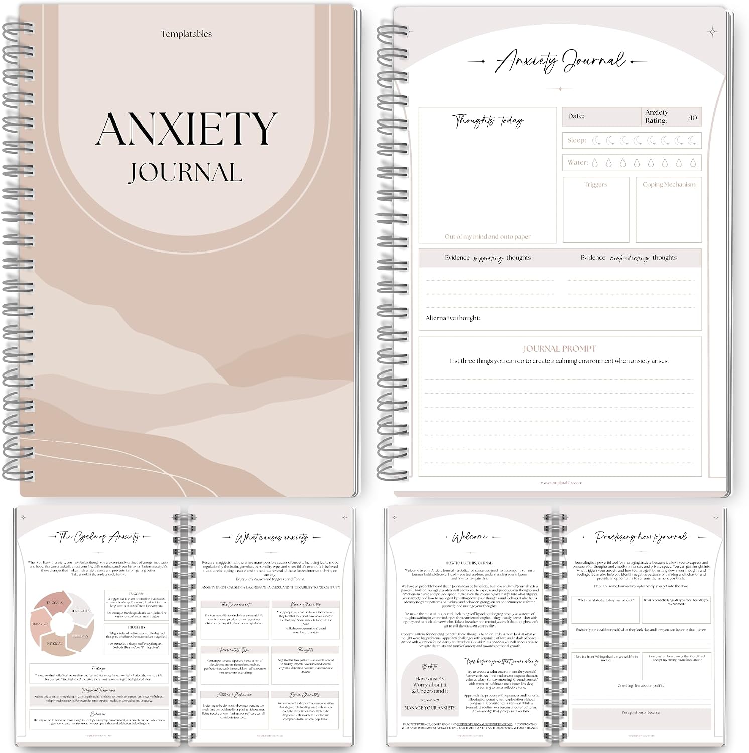 Anxiety Relief Workbook & CBT Therapy Notebook - Guided Prompts, Mental Health Wellness Journal - A5 (Lux)