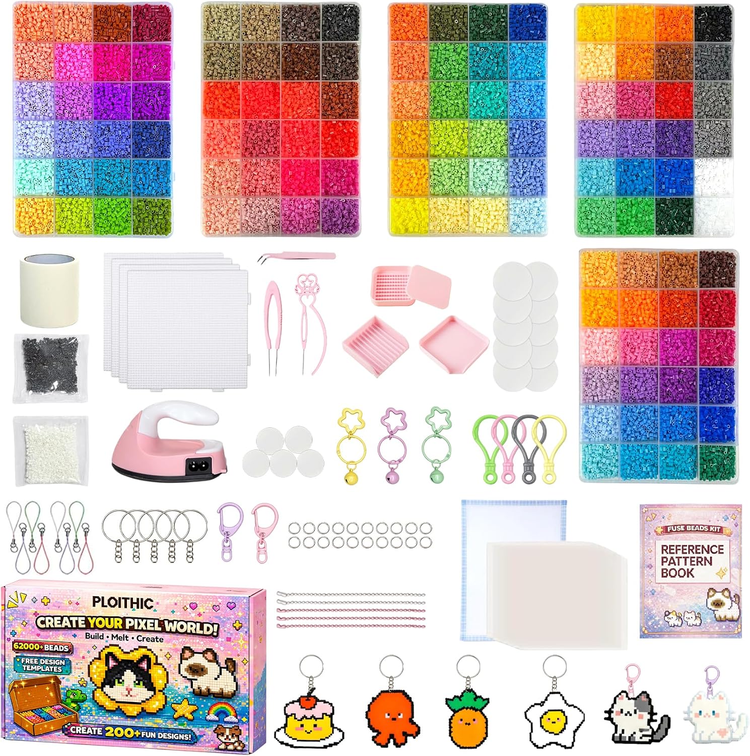 2.6mm Mini Fuse Beads Kit, 62,000 PCS, 120 Colors, Mini Iron