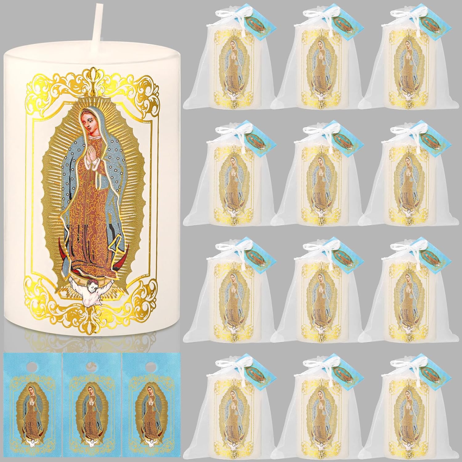 Threlaco 12 Set Mini 3" Cirio Pascual Catolico First Communion Candle Religioso Easter Baptism Favor Paschal Jesus Cross Christ Prayer Candle Velas De La Divina Wedding Christening Gift (Vintage)