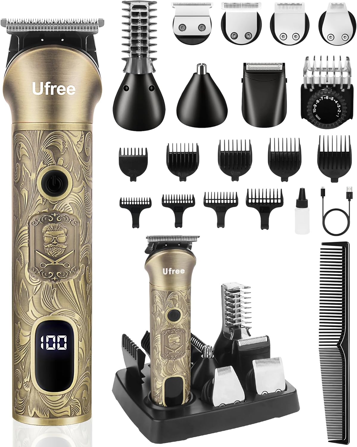 Ufree Beard Trimmer for Men, Electric Razor Shaver, Cordless Hair Clipper Shaving Kit for Mustache Body Nose Ear Hair Facial, Adjustable Beard Grooming Kit Birthday Gifts for Men