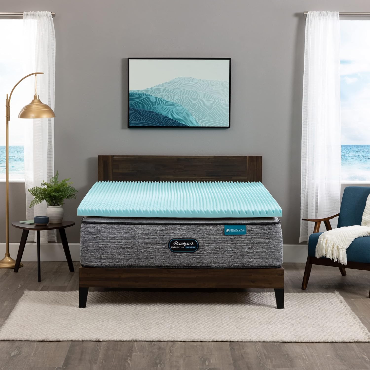 Beautyrest Cool Wave Plus Convoluted Pressure-Relieving Memory Foam Mattress Topper, Twin, 3-Inch,Blue
