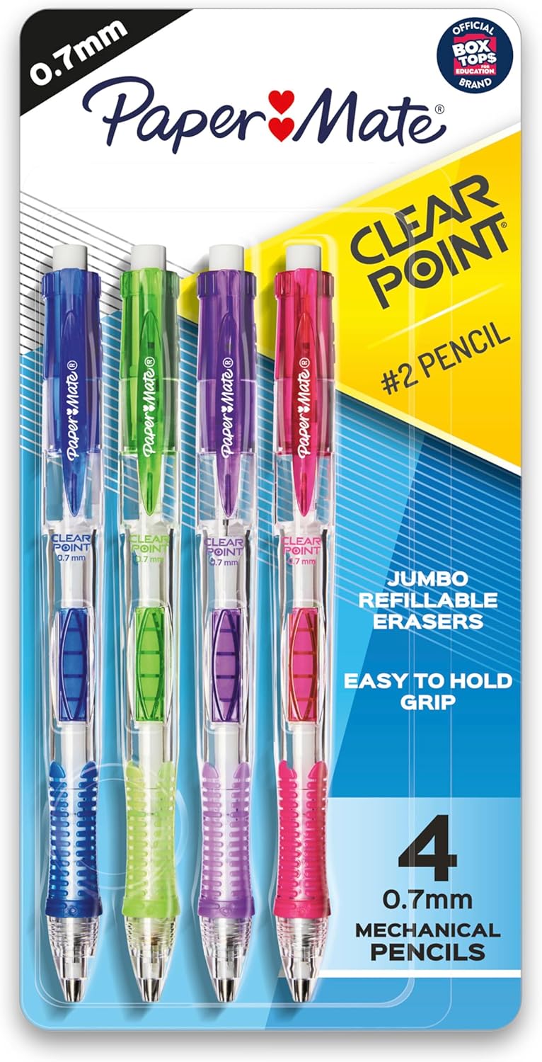 Paper Mate Clearpoint Mechanical Pencils 0.7mm HB #2 Pencil Set Art Supplies Teacher Supplies Sketching Pencils Drafting College School Fashion Barrels 4 Count