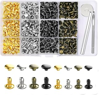Alritz 240 Sets Leather Rivets, Double Cap Rivet Tubular 4 Colors 2 Sizes Metal Studs with Fixing Tools for DIY Leather Craft/Clothes/Shoes/Bags/Belts Repair Decoration