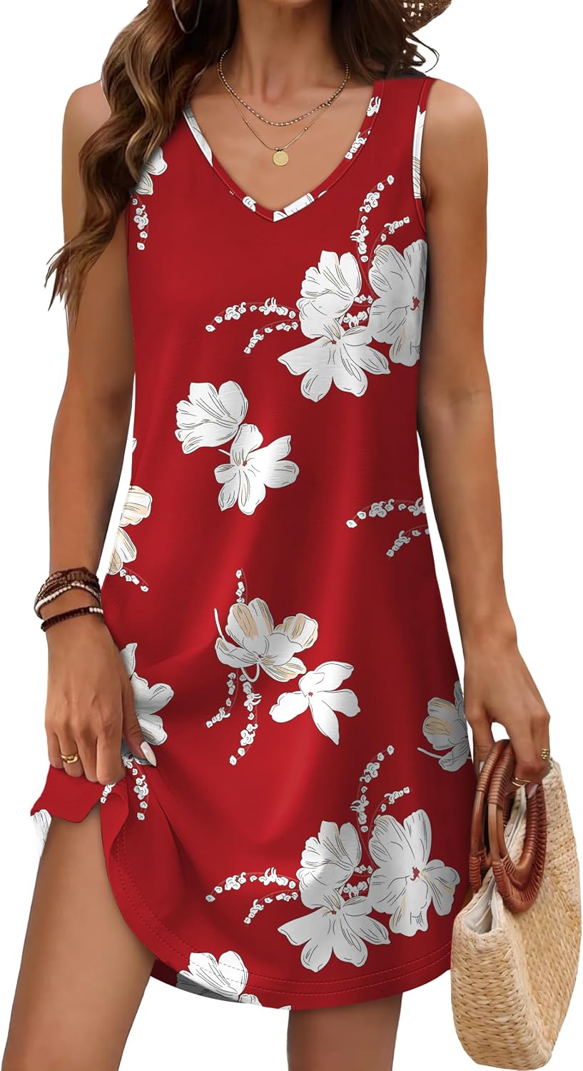 Aokosor Womens Summer Dresses 2025 Loose V Neck Sleeveless Dress Sundresses Swimsuit Coverup