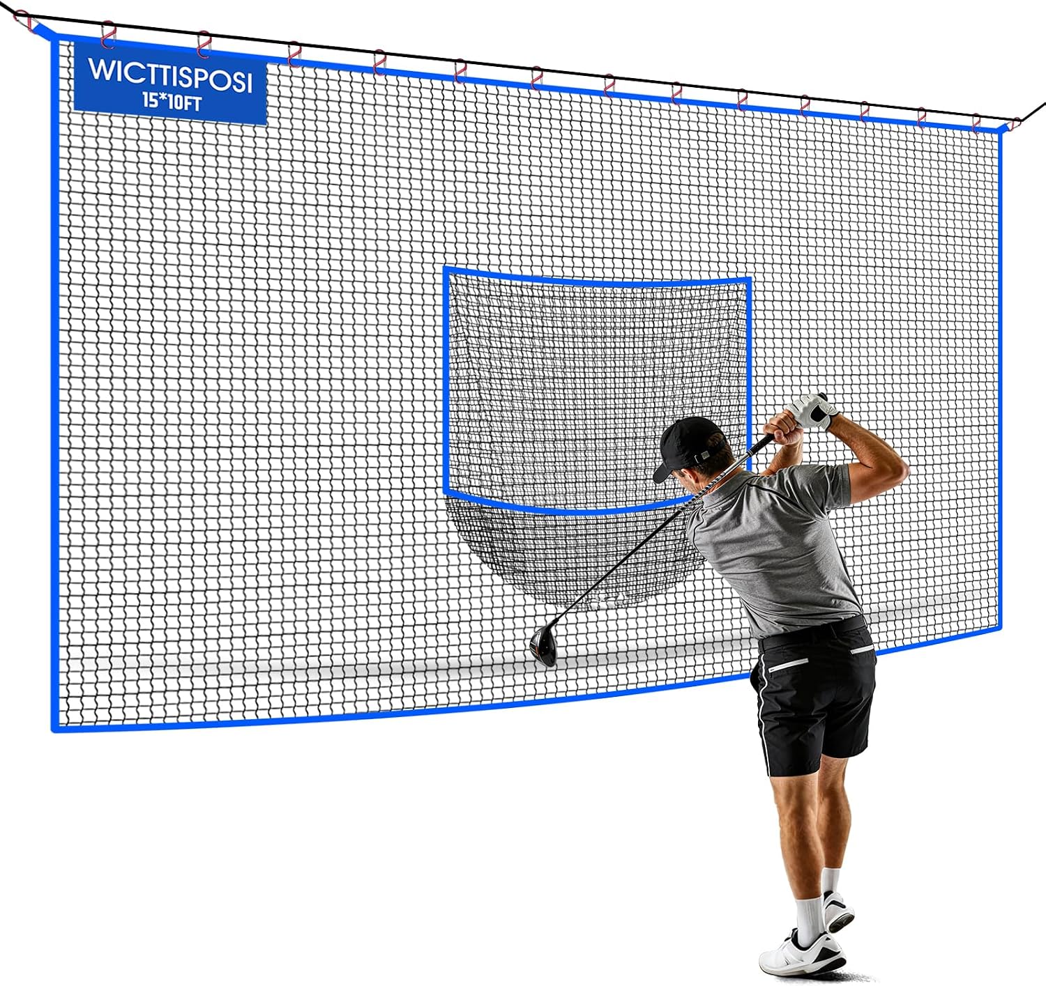 Golf Net with Target Pocket, 20ft/15ft/10ft Golf Practice Net, Heavy-Duty Multi Sports Baseball Hockey Netting Barrier, Golf Hitting Net for Golfer Garages Backyard Driving Swing, Indoor Outdoor Use