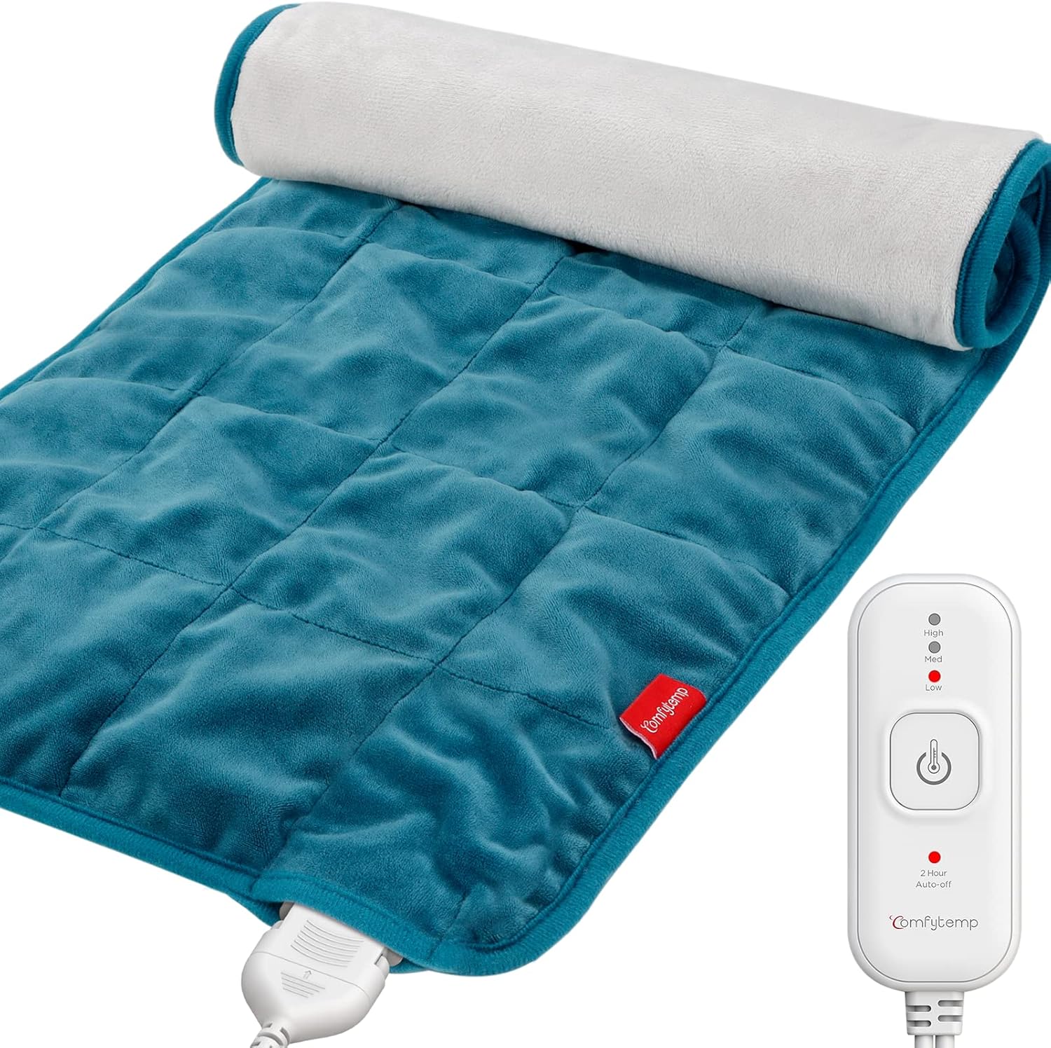 Comfytemp Weighted Heating Pad for Back & Period Cramps, Birthday Gifts for Mom Dad Women Men, 2.2lb Electric Heat Pad for Neck Shoulder Pain Relief, 2H Auto-Off Heated Pad, 12x24