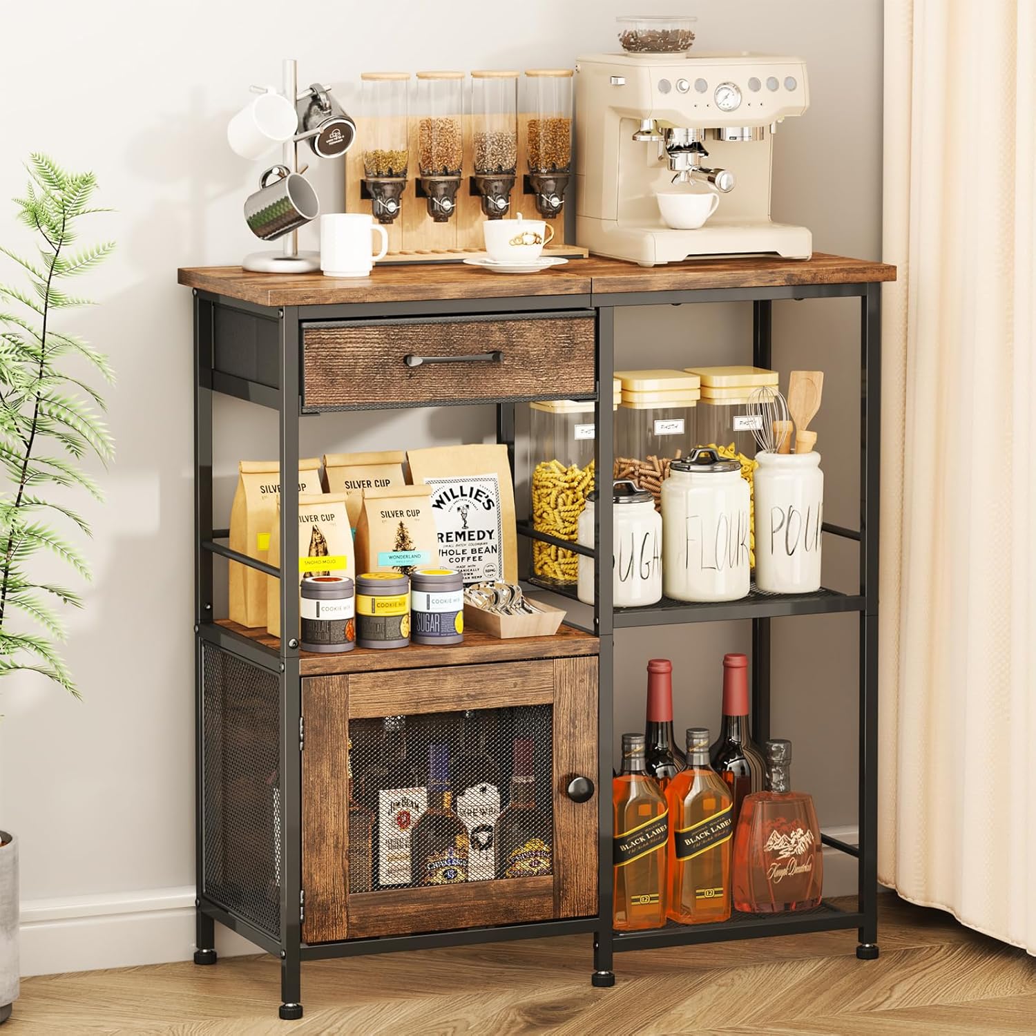SWTYMIKI Coffee Bar Cabinet for Home - Farmhouse Coffee Stand Station Multi-Purpose Buffet Sideboard Cabinet with Drawers - Kitchen Bar Table for Living Room, Corner, Small Space, Espresso
