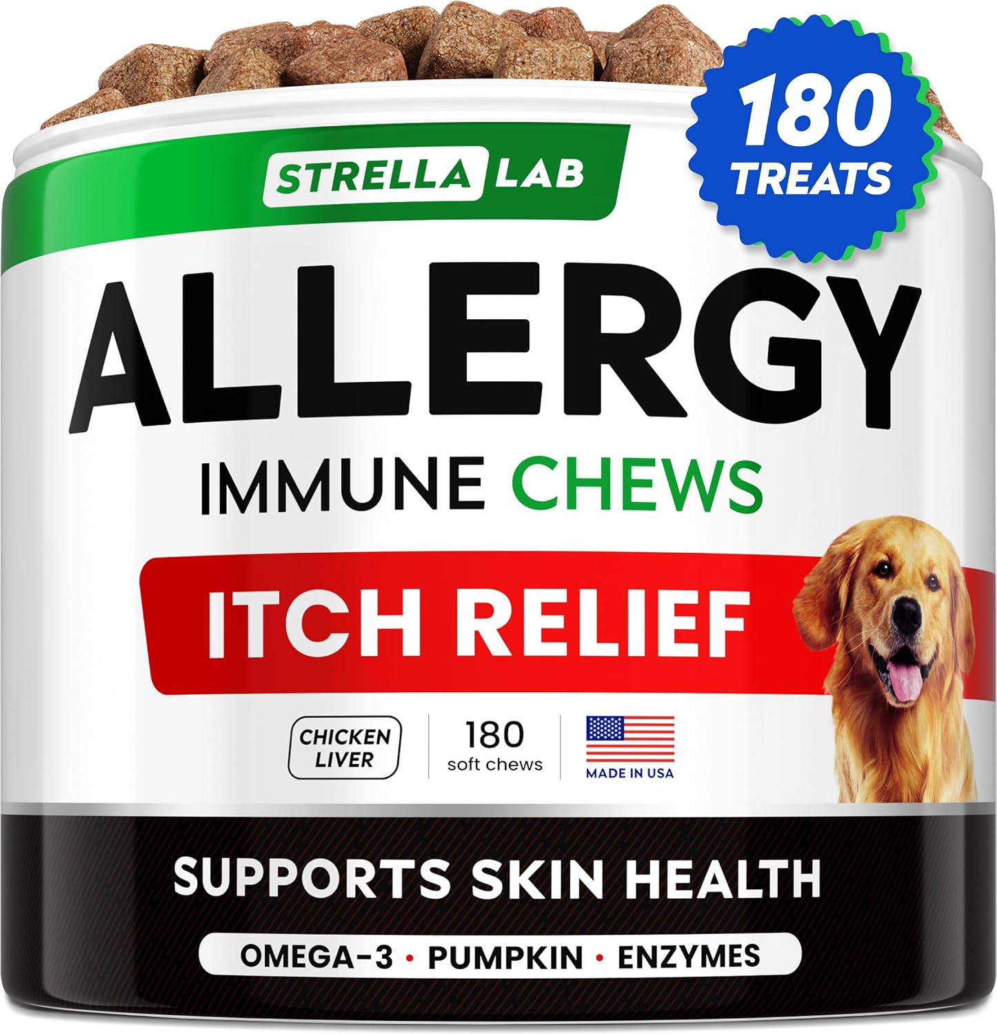 Dog Allergy & Itching Relief - Anti Itch, Skin&Coat Support Chews w/Omega 3