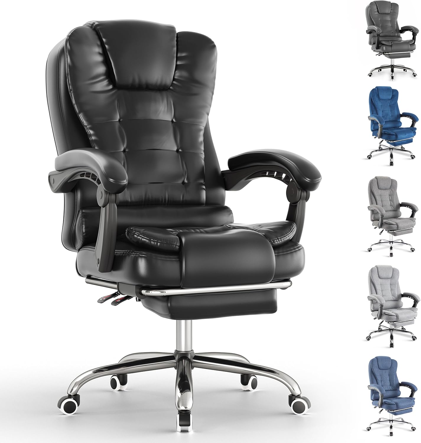 Blisswood Executive Office Chair with Footrest & Lumbar Support Ergonomic Recliner Computer Desk Chair Adjustable Back Rest Heavy Duty 360° Swivel for Home Office (Black)