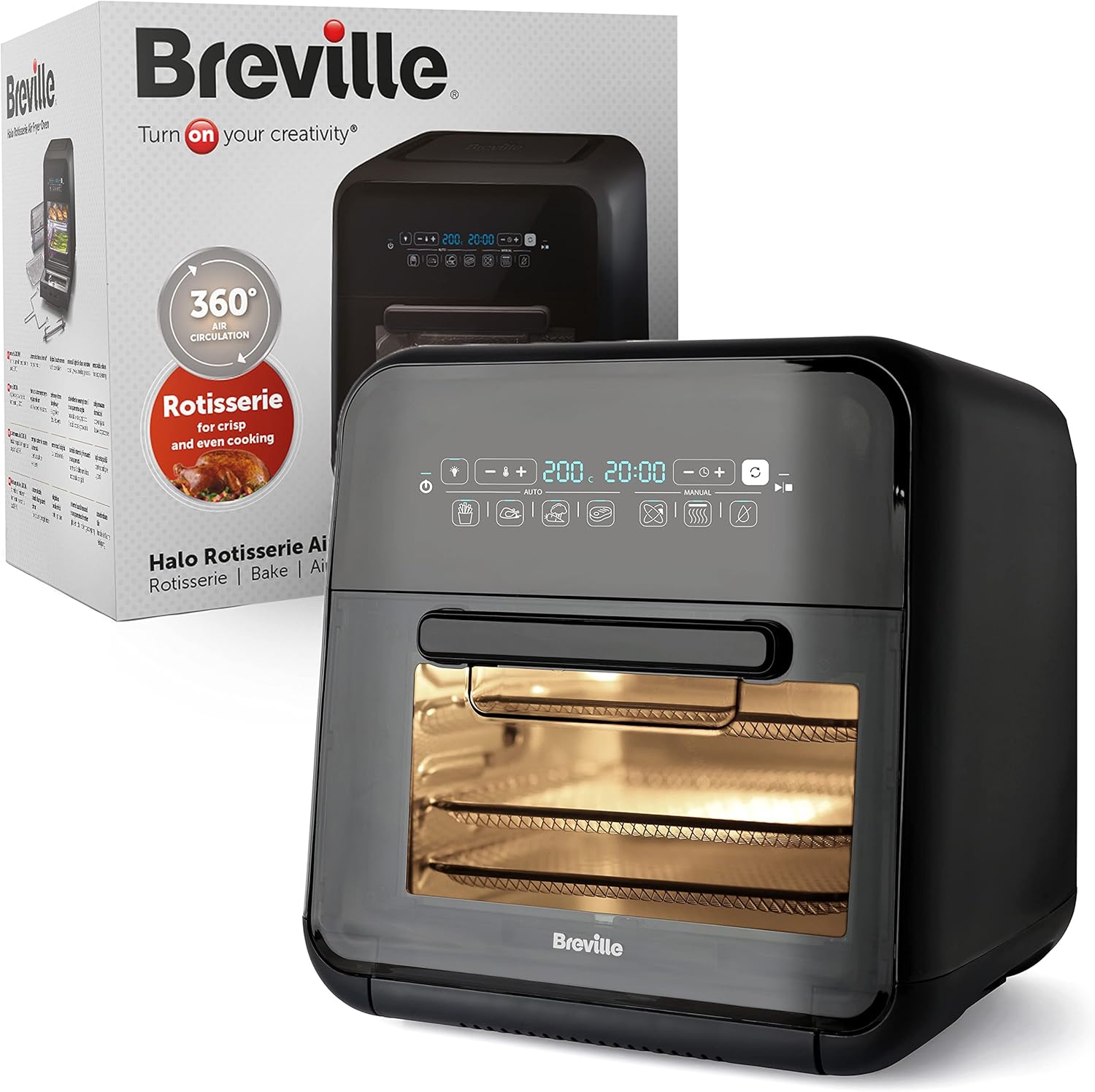Breville Halo Rotisserie Air Fryer | Digital Extra Large Air Fryer Oven | Fry, Bake & Dehydrate | 2000 W | Energy Efficient | Black and Grey [VDF127]