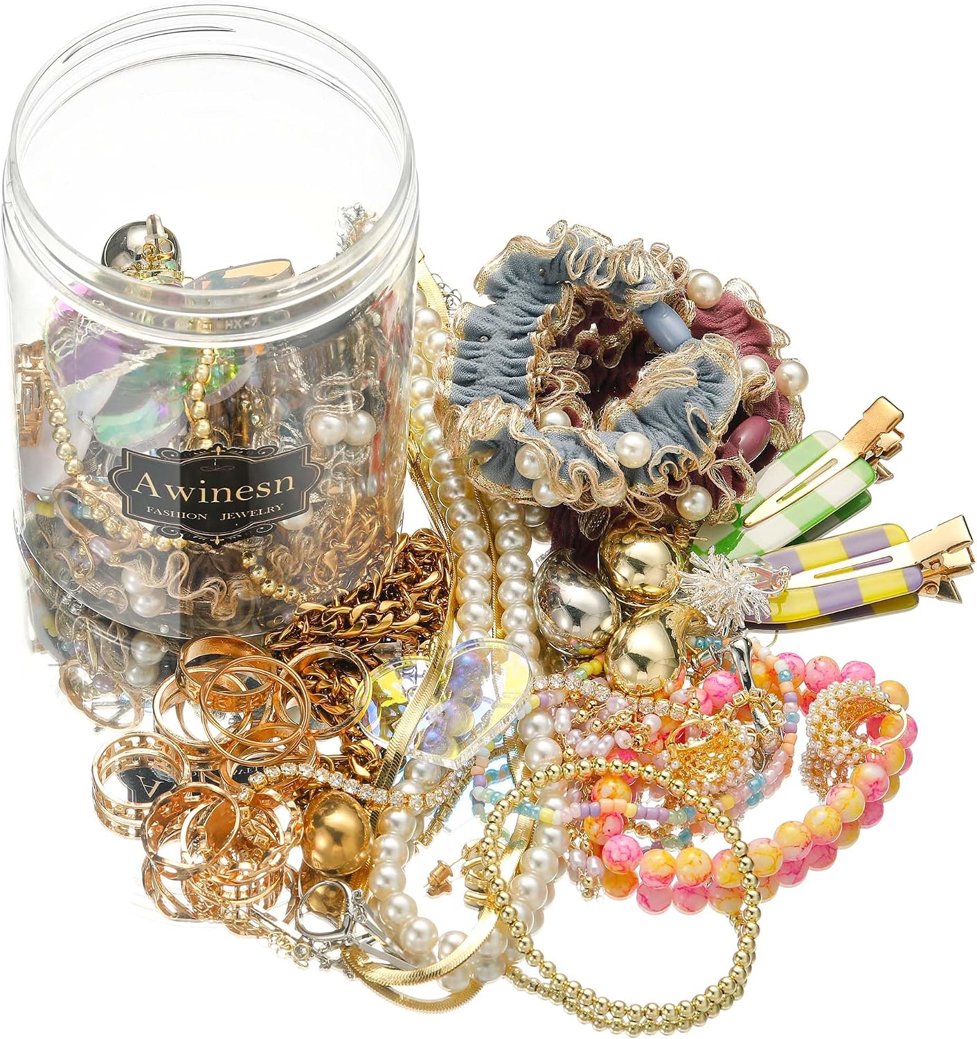 Mystery Jewelry Jar Bundle, Vintage Jewelry Box, 40-45 Piece Surprise Box for Women, Gift Set Multi Style of Earrings Rings Bracelets or Necklaces, Unique Birthday Gift for Her