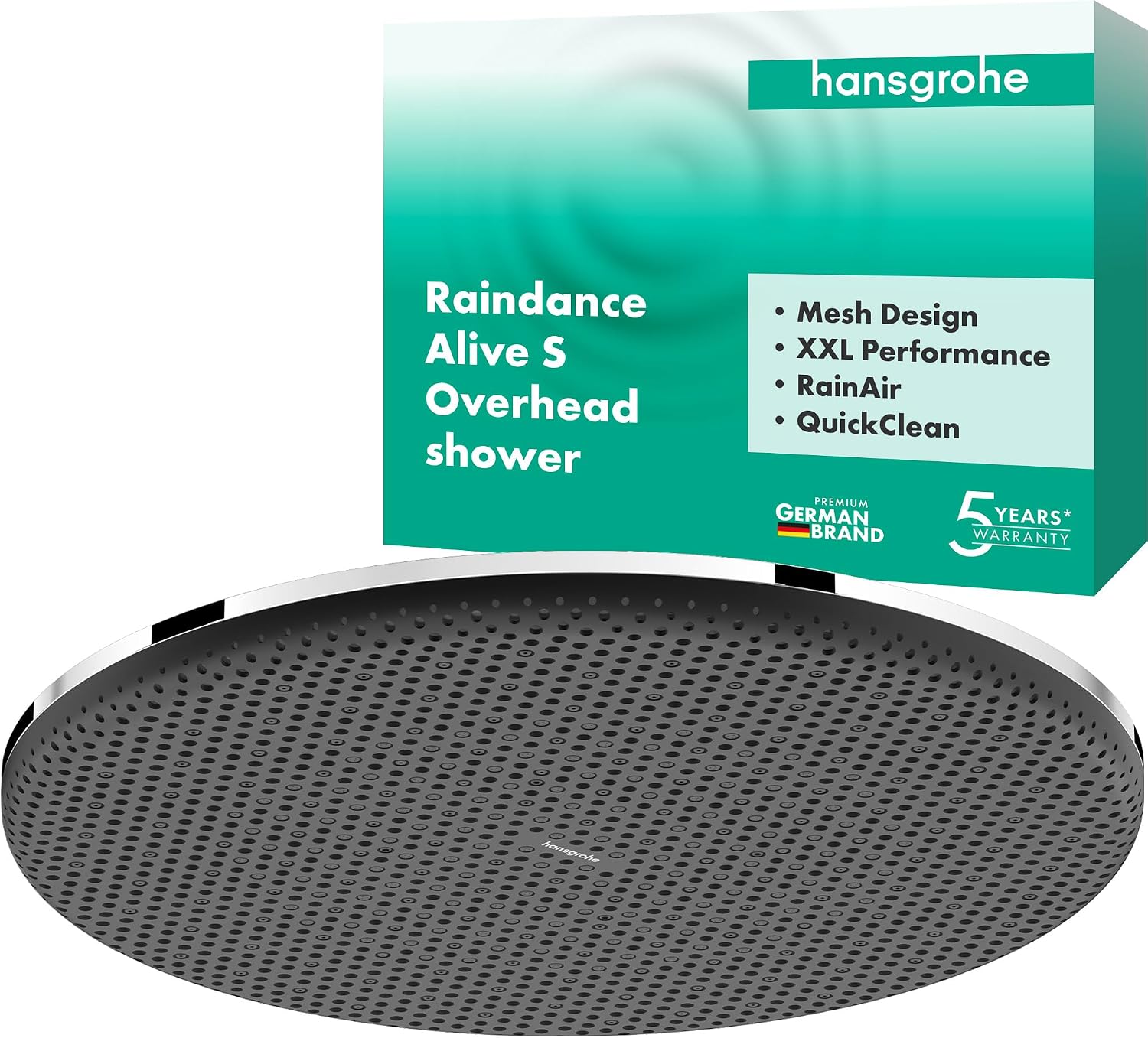 hansgrohe Raindance Alive S 24520000 Shower Head Round 300 mm Rain Shower with 1 Jet Type for Wall or Ceiling Mounting, Shower Head with Anti-Limescale Function, Chrome