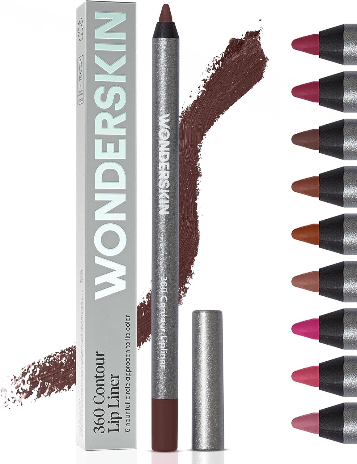 Wonderskin Lipliner Pencil - 360 Contour Lipliner, Long Lasting, Sharpenable, Waterproof and Transfer-Proof Brown Lip Liner Pencil (Cocoa)
