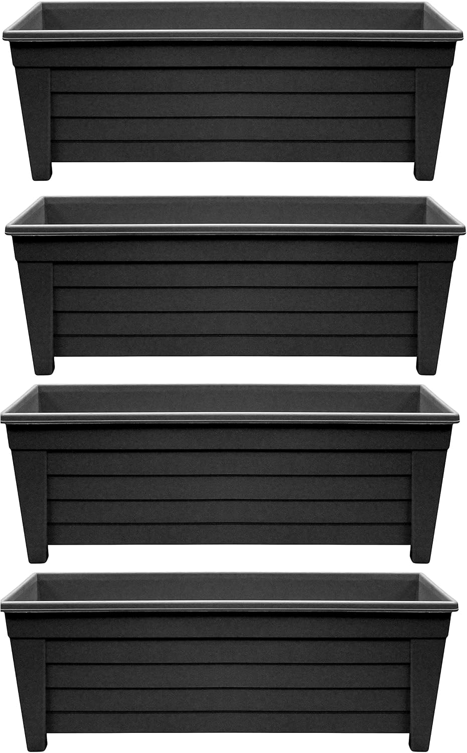 Optimal Products Long Trough 55cm Plant Pot Plastic Planter Indoor Home Outdoor Garden Window Herb Flower Box (4 Trough, Ebony/Black)