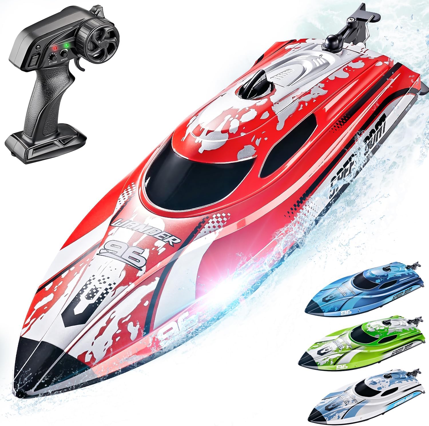 BEZGAR RC Boat for Kids & Adults, Fast RC Speed Boat with 700mAh Battery, Waterproof Toy for Lakes & Pools - TX126 Red