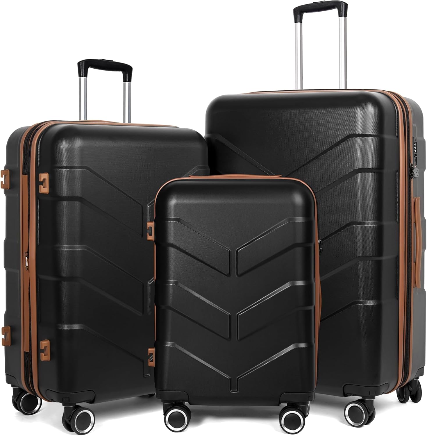Luggage Sets 3 Piece with Spinner Wheel, Hardside Suitcase Set with TSA Lock, Expandable Travel Luggage for Men and Women, Black