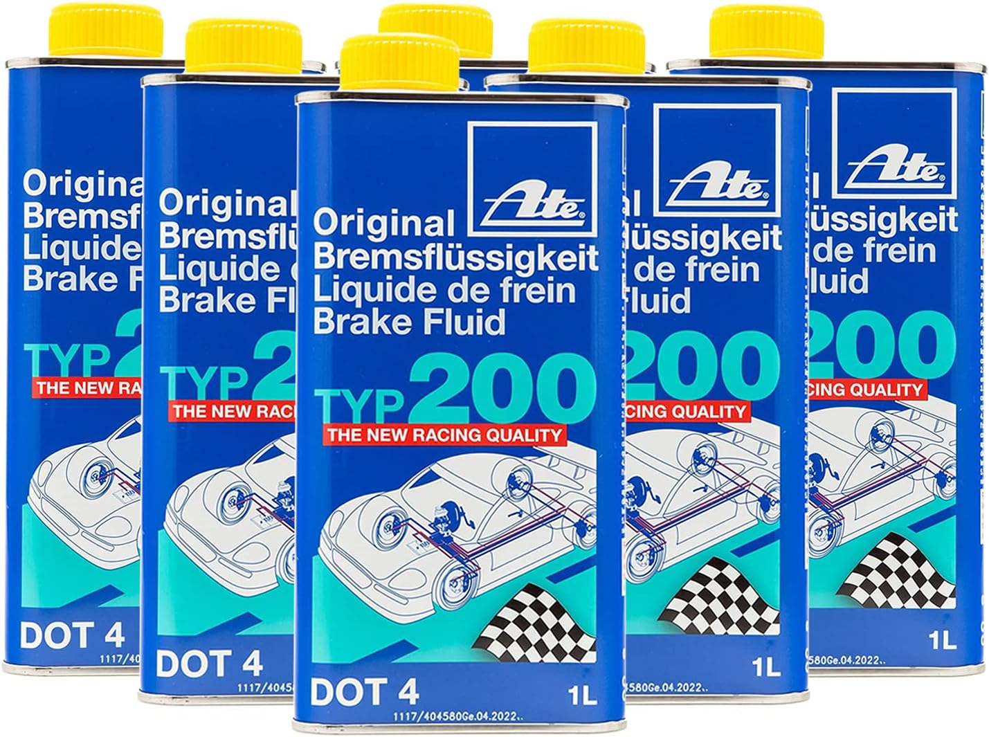 ATE 706202 Original TYP 200 DOT 4 Brake Fluid - 1 Liter, 6 Pack