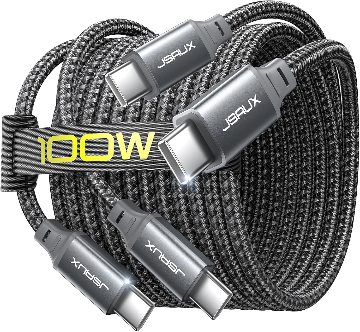 JSAUX 100W USB C Cable [2-Pack 6.6FT], Type C Fast Charging Cord for iPhone 17e/iPhone 17/iPhone Air/iPhone 17 Pro/iPhone 17 Pro Max, iPhone 16/15 Series, Galaxy S/Note, MacBook Pro Air, iPad - Grey