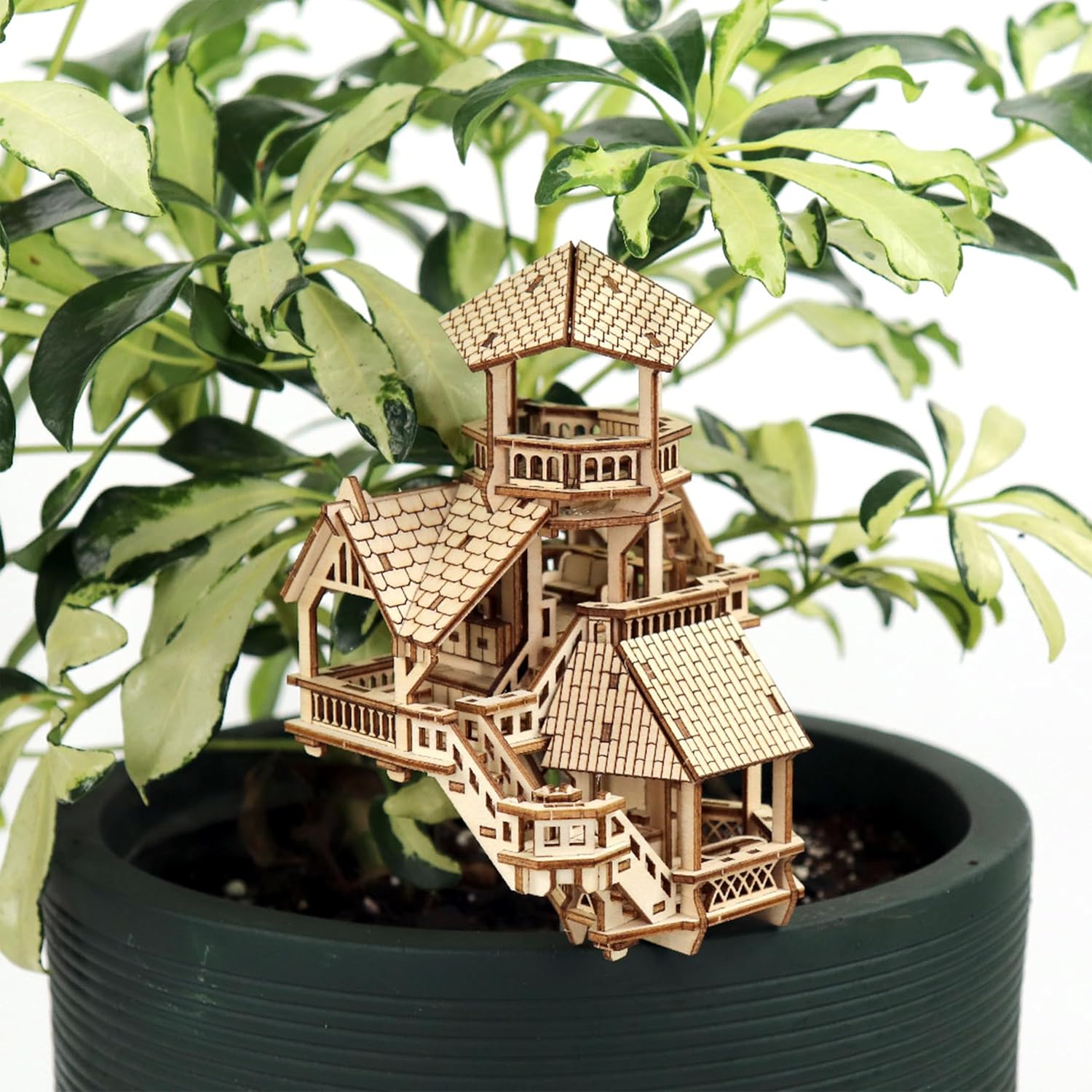 Forest Cottage 3D Wooden Puzzle for Adults and Kids - Includes LED Lights, Acrylic Stake, and Assembly Tools, DIY Kit for Home or Plant Decor, 168 Pieces (Battery not Included) by Tiny Tree Houses