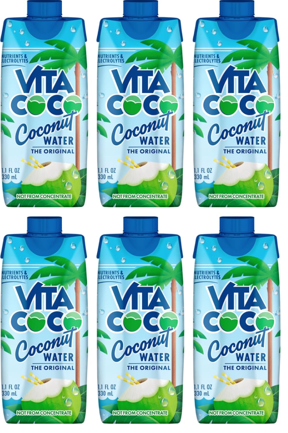 Coconut Water, Original Natural Hydrating Electrolyte Beverage, 11.1 fl oz, 6 Count - Ideal for Halloween Baskets, Healthy Drinks, Pantry Staples - Comes in ComboCreations Box