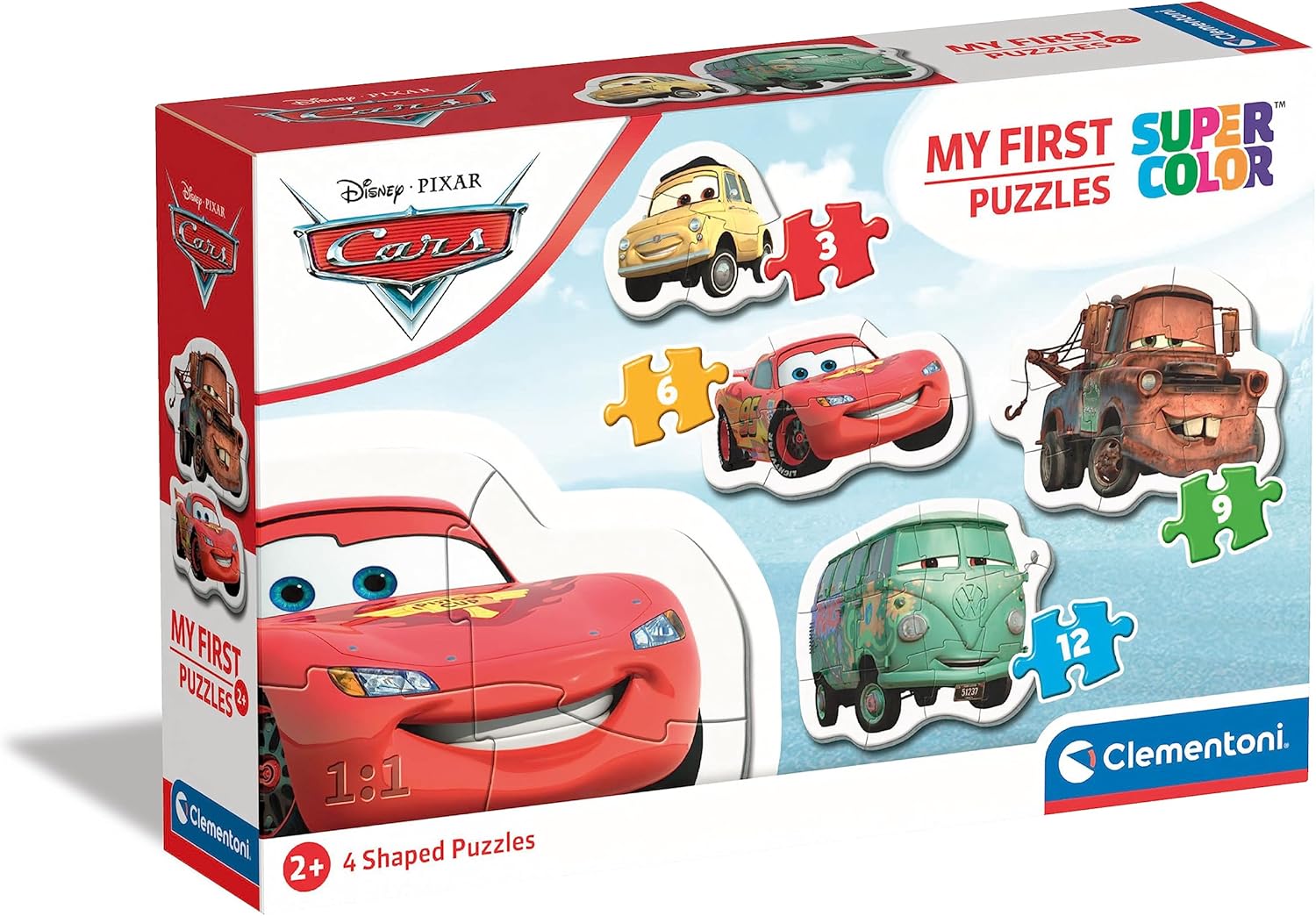 Clementoni - 20804 - My first puzzle - Cars - 3-6-9-12 Pieces - Disney
