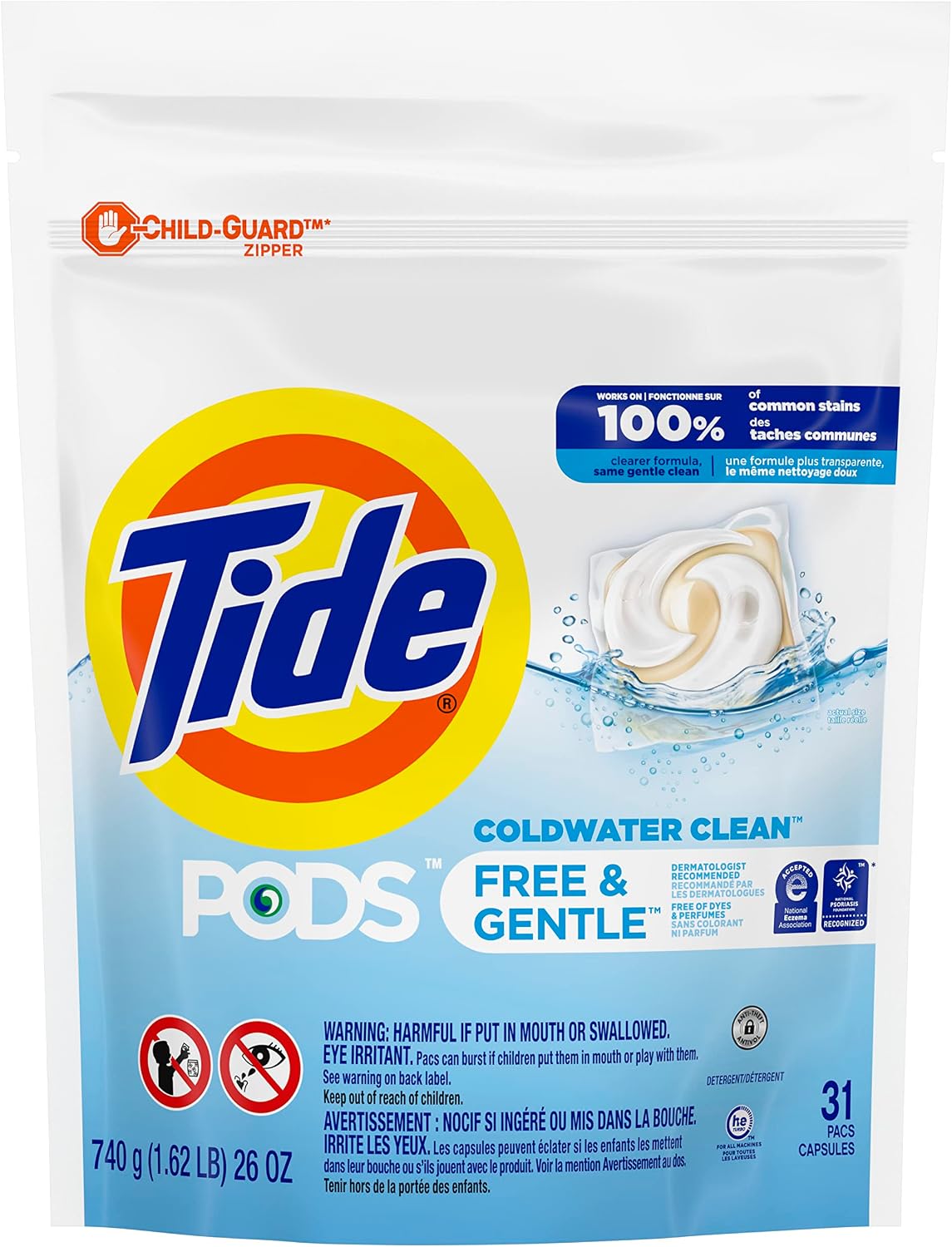 Tide PODS Laundry Detergent, Free & Gentle, 31 Count