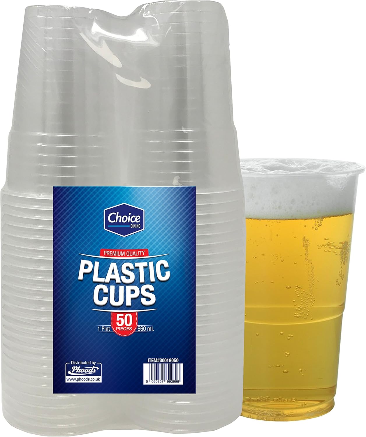Choice Dining® Pack of 50 Strong Reusable & Washable Dinnerware Pint Glasses Beer Cups Great for Party's and All Types of Events, Celebrations 660ml Party Supplies