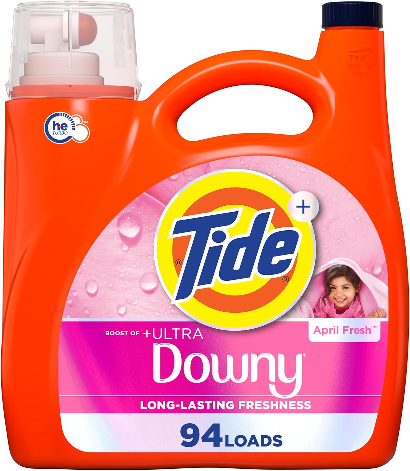 Tide plus Downy Liquid Laundry Detergent Soap, April Fresh Scent, HE Compatible, 94 Loads, 132 fl oz (Packaging May Vary)