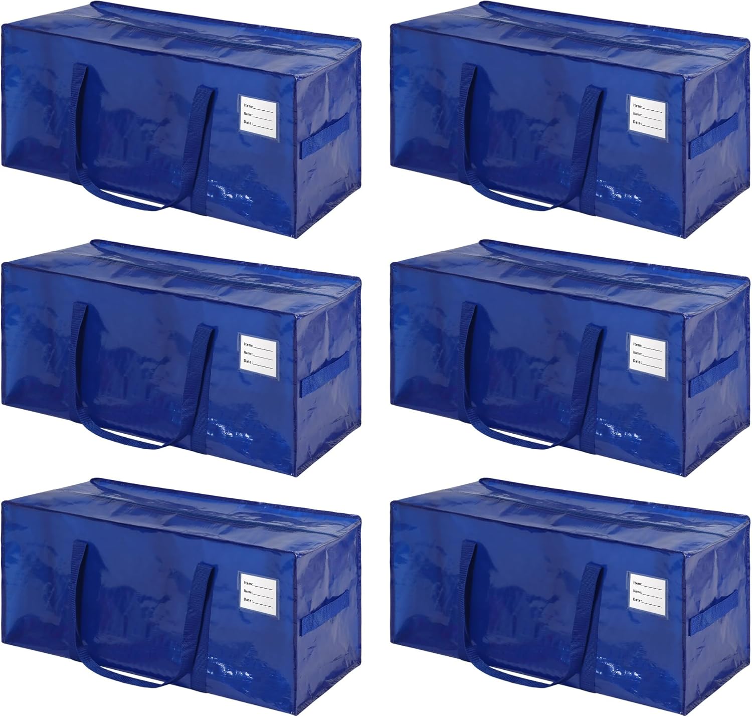 6 Pack Heavy Duty Extra Large Moving Bags with Handles, Waterproof Foldable Storage Totes, Clothing Storage Bags, Packing Moving Boxes for College Supplies & Seasonal Storage, Blue