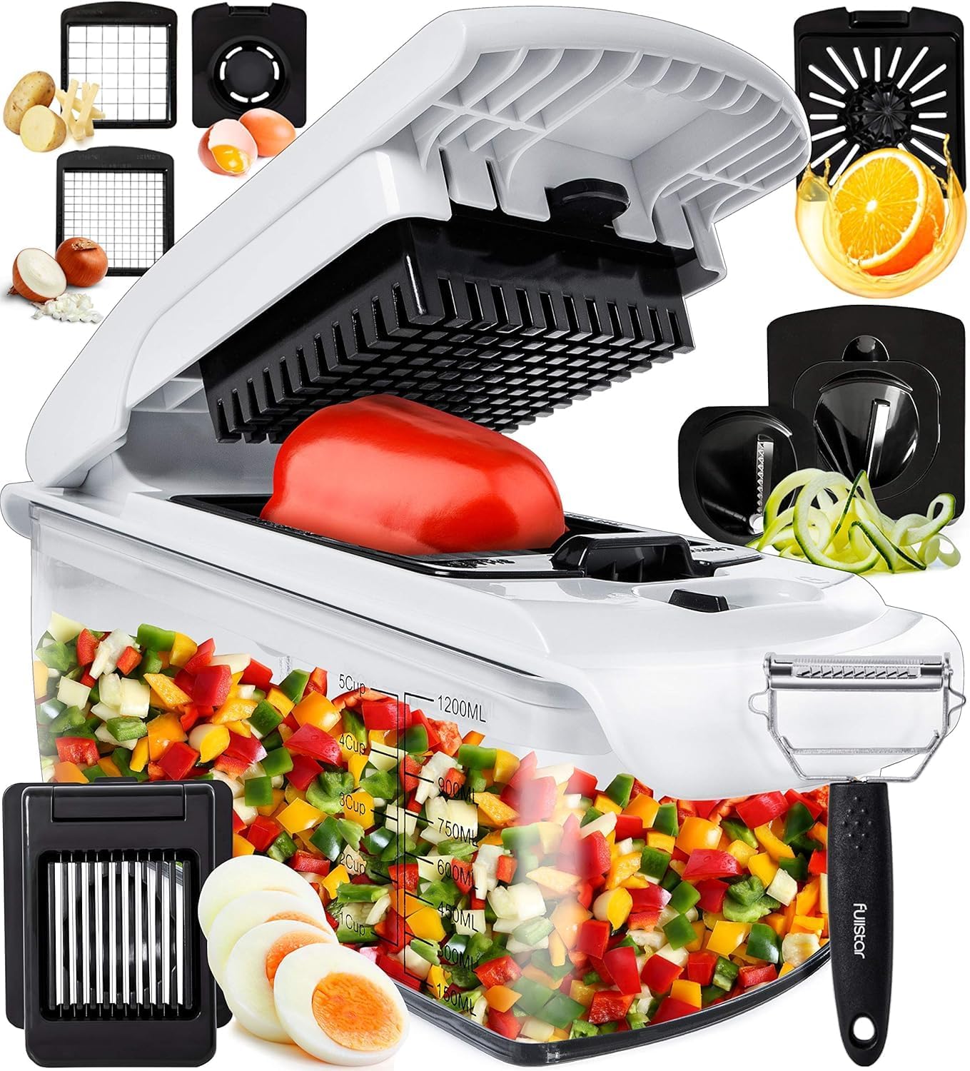 Vegetable Chopper Vegetable Cutter - Veggie Onion Salad Food Chopper Manual - Potato Chipper - Veg Chopper and Dicer - Kitchen Tools & Gadgets (9-in-1 White)