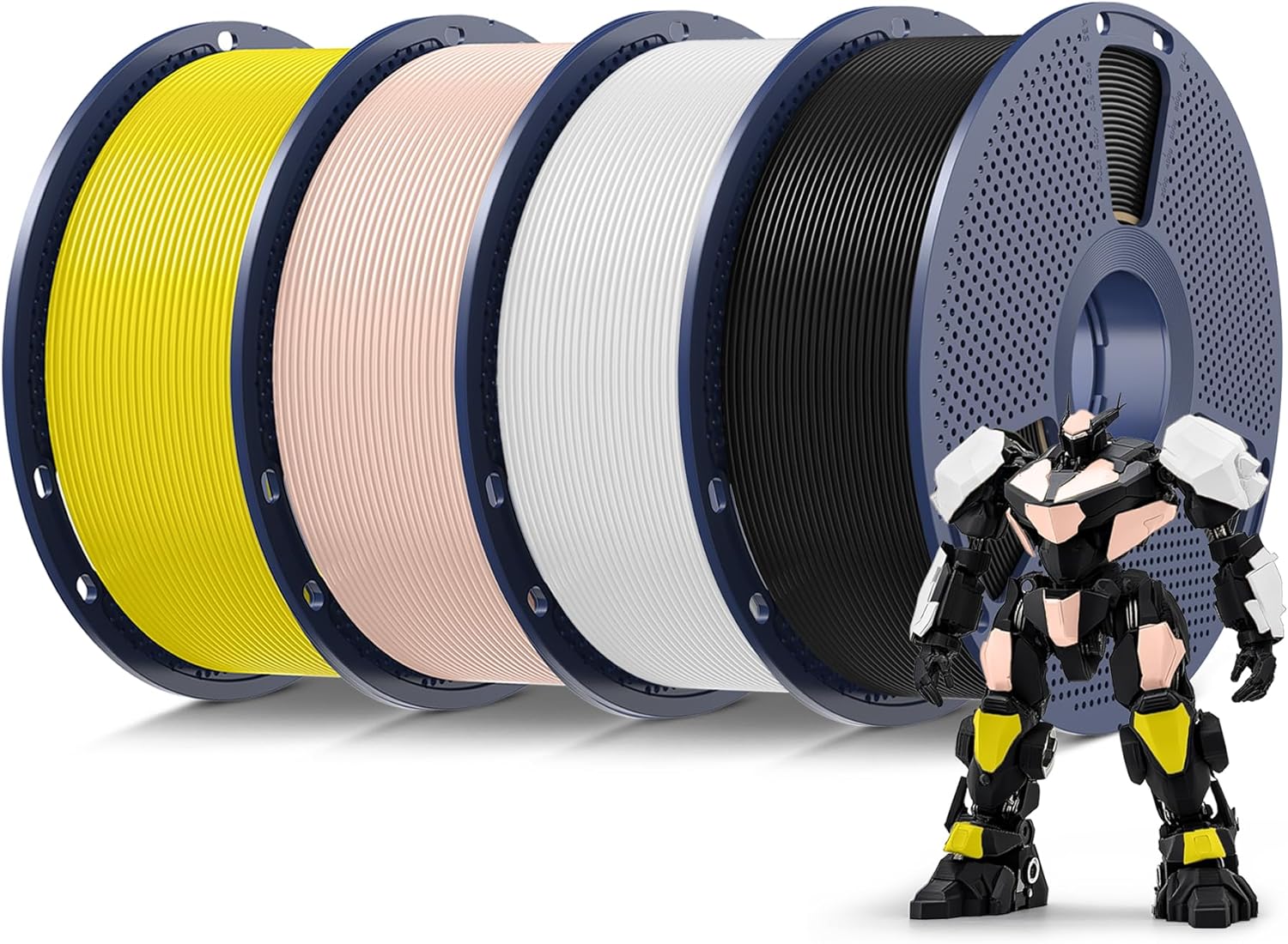 SUNLU 4kg PLA 3D Printer Filament Bundle Multicolor, Neatly Wound PLA Filament 1.75mm ±0.02mm, Individually Vacuum Packed, 4kg in Total, 1kg per Spool, 4 Pack, 4000g PLA,Black+White+Beige+Yellow