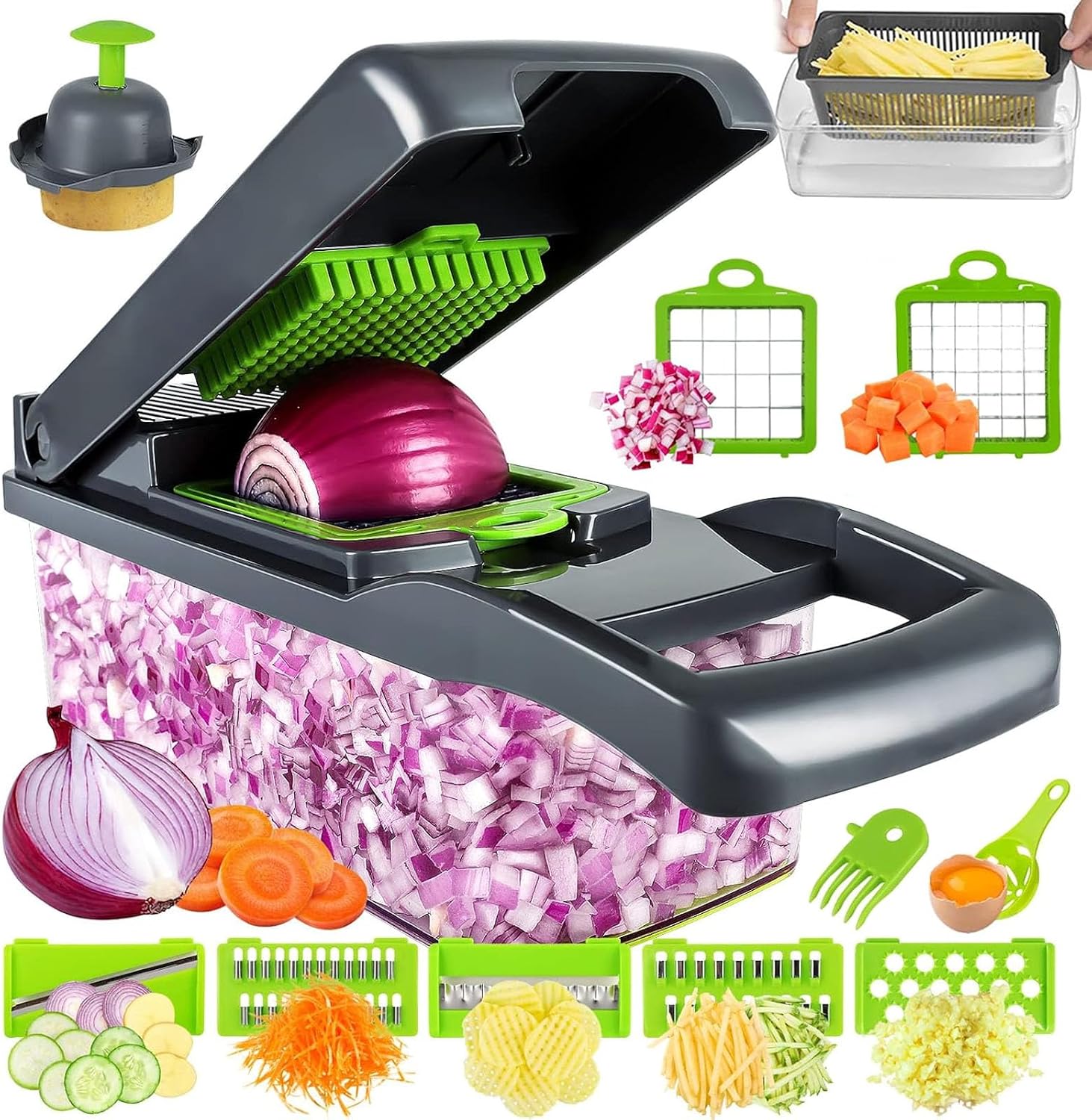 Vegetable Chopper Vegetable Cutter Vegetable Slicer - Veggie Onion Potato Salad Food Chopper Manual-Veg Chopper and Dicer/Julienne- Interchangeable Blades Grater Kitchen Tools & Gadgets.