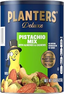 PLANTERS Pistachio Lovers Nut Mix, Mixed Nuts Snack with Pistachios no shell, Almonds & Cashews, Party Snacks, Plant-Based Protein, After School Snack, Bulk Nuts, Kosher 1lb 2.5oz Canister