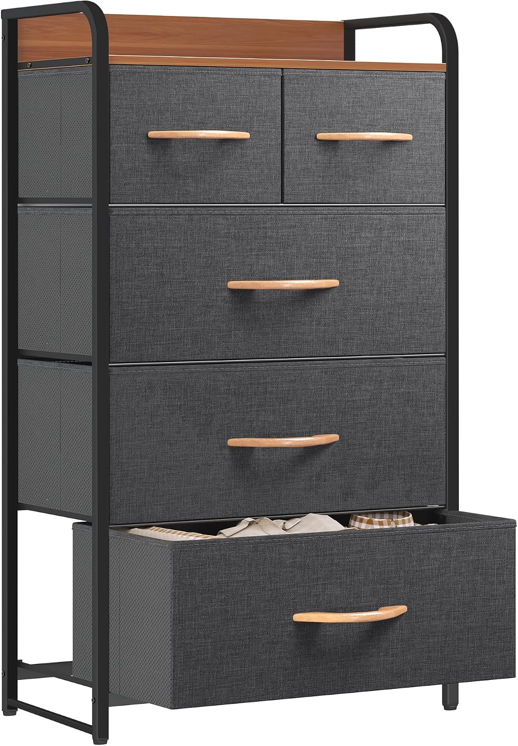 YITAHOME Chest of Drawers, Fabric 5-Drawer Storage Organizer Unit for Bedroom Living Room Closet, Sturdy Steel Frame, Easy Pull Fabric Bins & Wooden Top, Fabric Dresser
