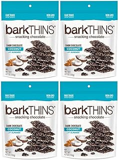 BarkThins Snacking Chocolate 4.7oz (Dark Chocolate Coconut, 4 Pack)