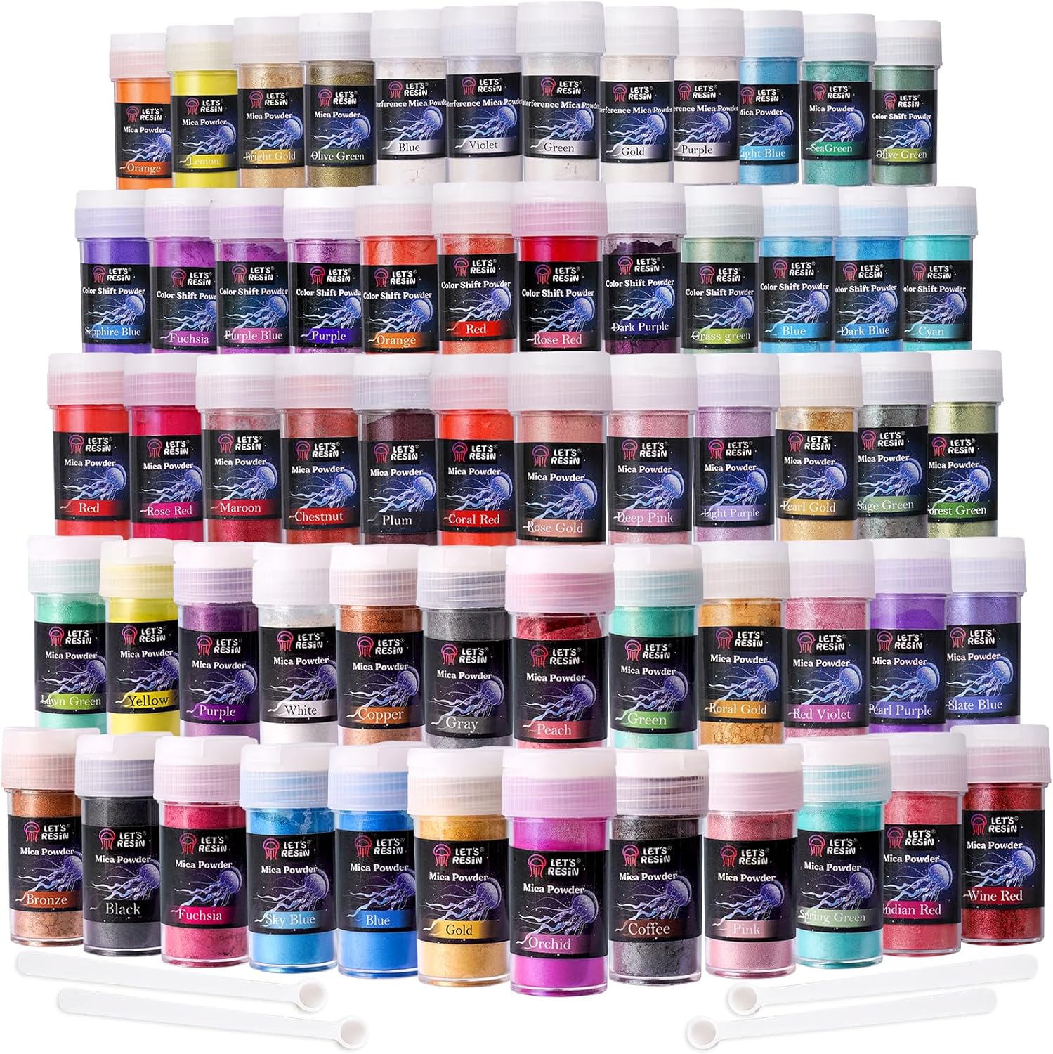 LET'S RESIN 60 Colors Mica Powder,Natural Pearlescent Pigment Powder for Epoxy Resin/UV Resin for Candle Making, Color Pigment Dye, Painting, Bath Bombs, Art Crafts