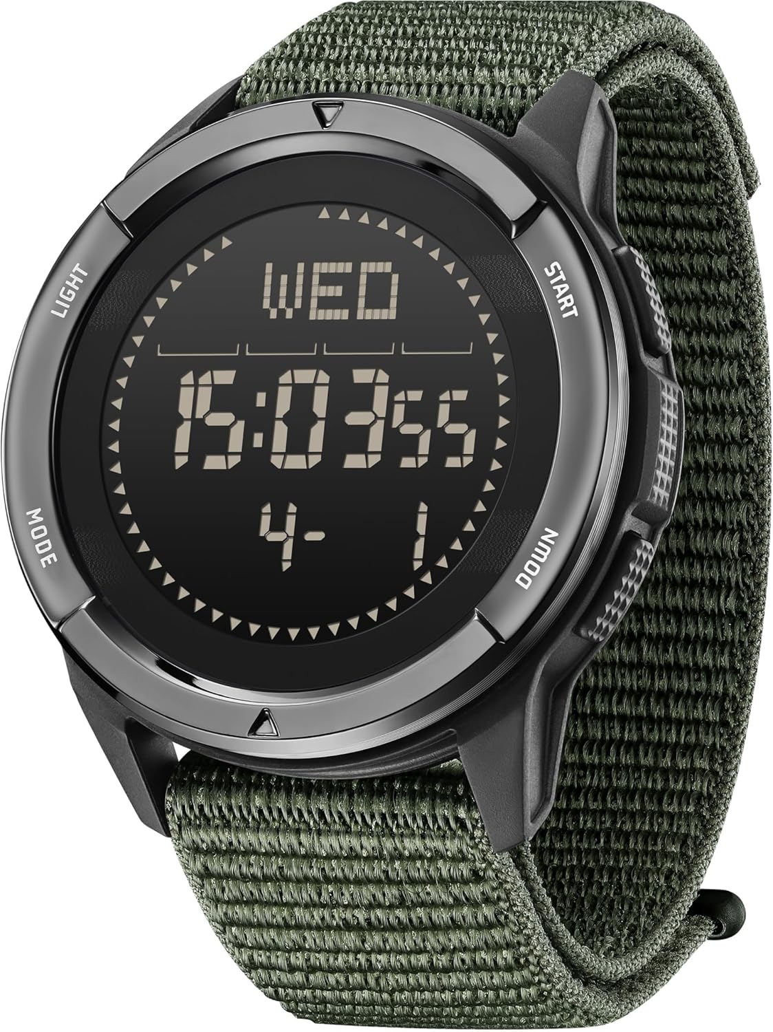 findtime Men's Digital Watch Pedometer Step Counter Watches Compass Military Waterproof Wrist Watch Outdoor Sport Watch Calories LED Luminous Stopwatch Alarm Countdown Wristwatch Black Green