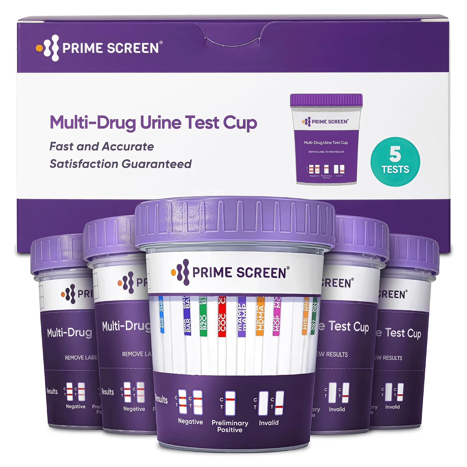 Prime Screen 12 Panel Drug Test Kit - Instant Urine Testing Marijuana(THC),AMP,BAR,BZO,COC,mAMP,MDMA,MOP/OPI 300 Cut-Off Level,MTD,OXY,PCP,TCA -TDOA-7125 [5 Pack]