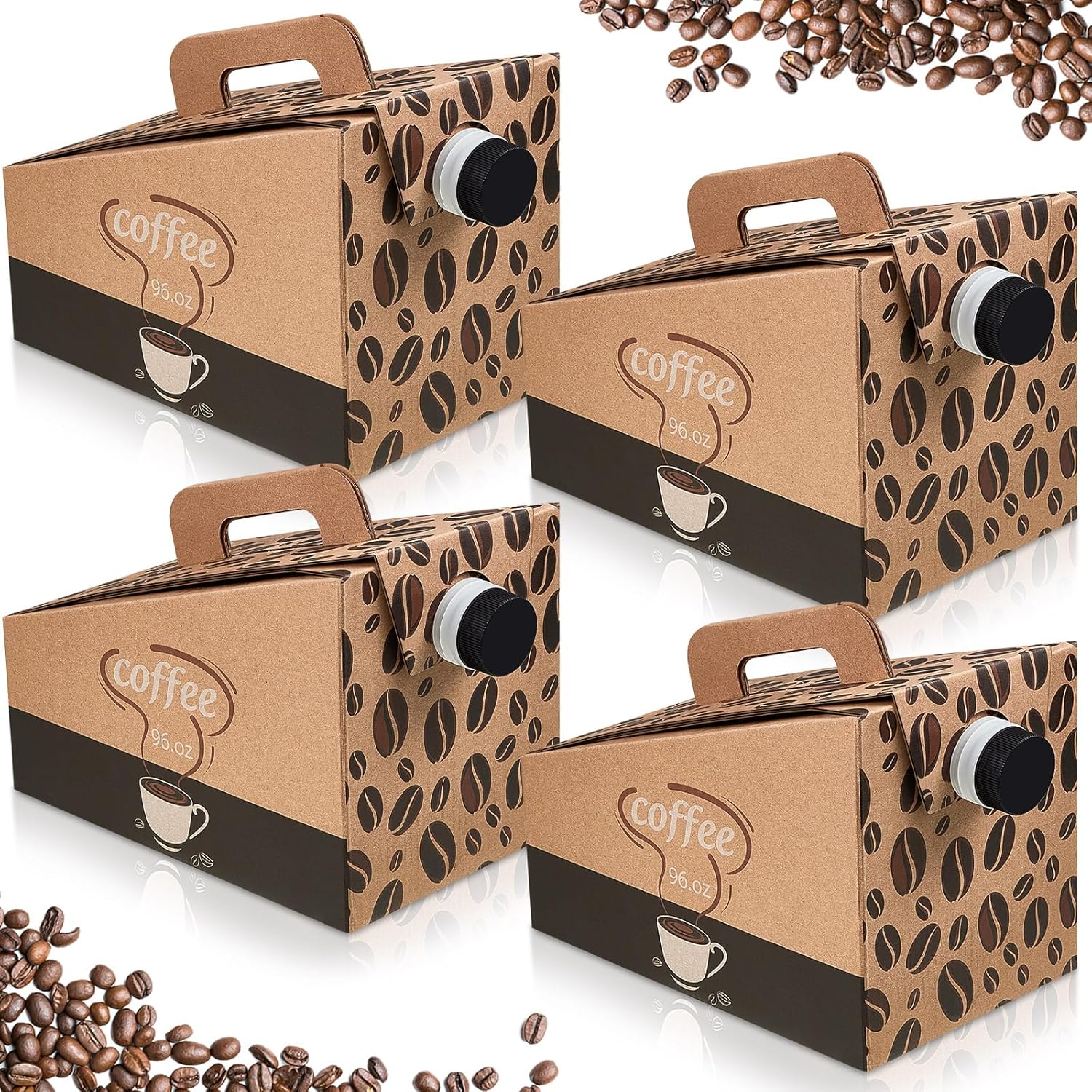 Dandat 10 Pack Disposable Coffee Dispenser Box 96 oz - Thick Hardboard Insulated Coffee to Go Container with Handle & Lids, Hot Cold Bulk Beverage Dispenser for Parties, Catering, Take Out
