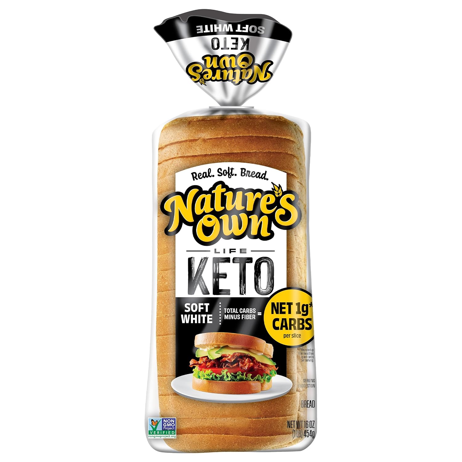 Nature's Own Life Keto Soft White Bread, Net 1 Carb Sliced White Non-GMO Keto Bread, 16 oz Loaf