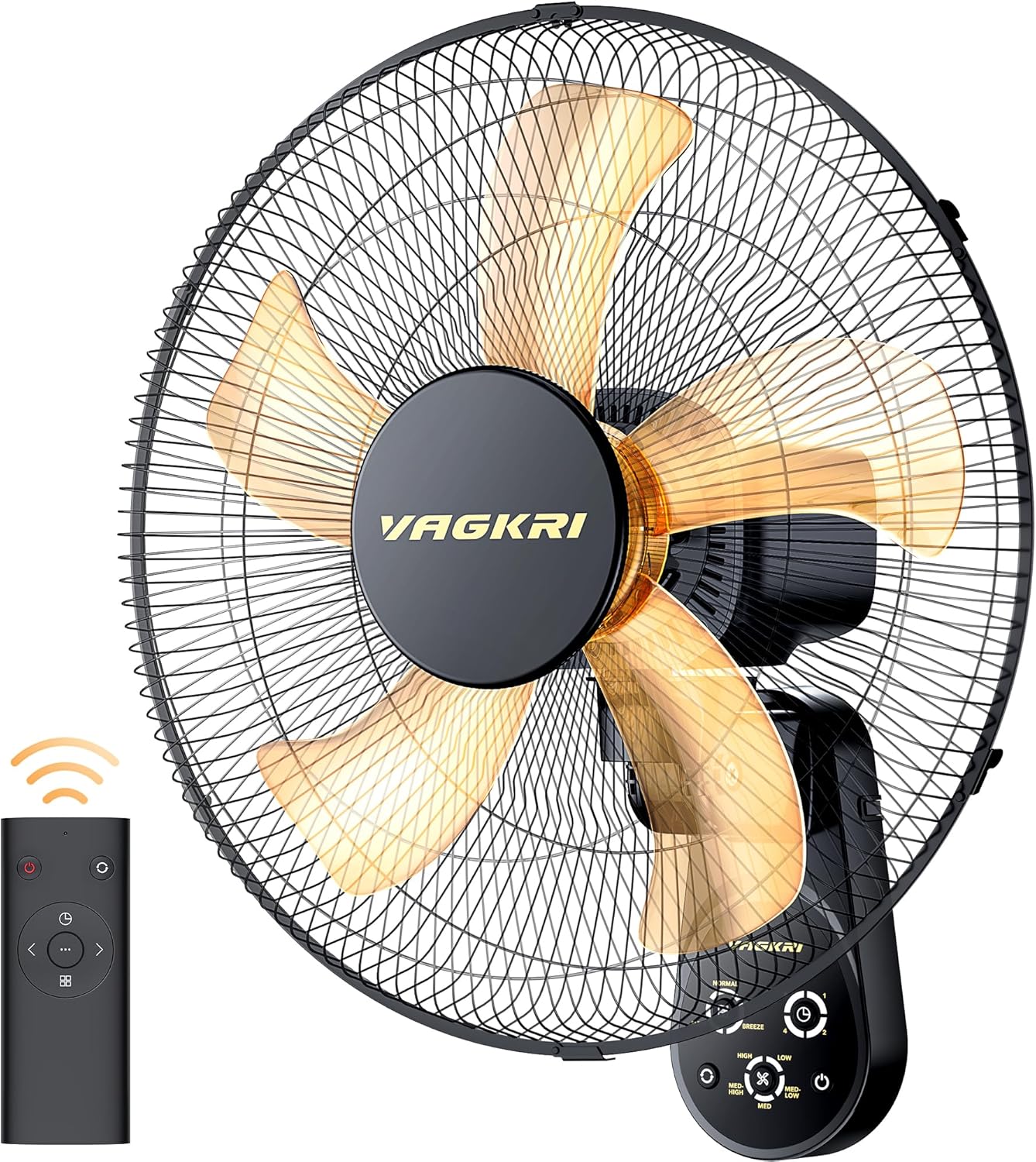 VAGKRI Wall Mount Fan, 16 Inch Wall Fans with 5 Blades, 5 Speeds, 8 Hour Timer, 90° Oscillating Quiet Fan with Remote for Home Office Bedroom Living Room Garage (Black)