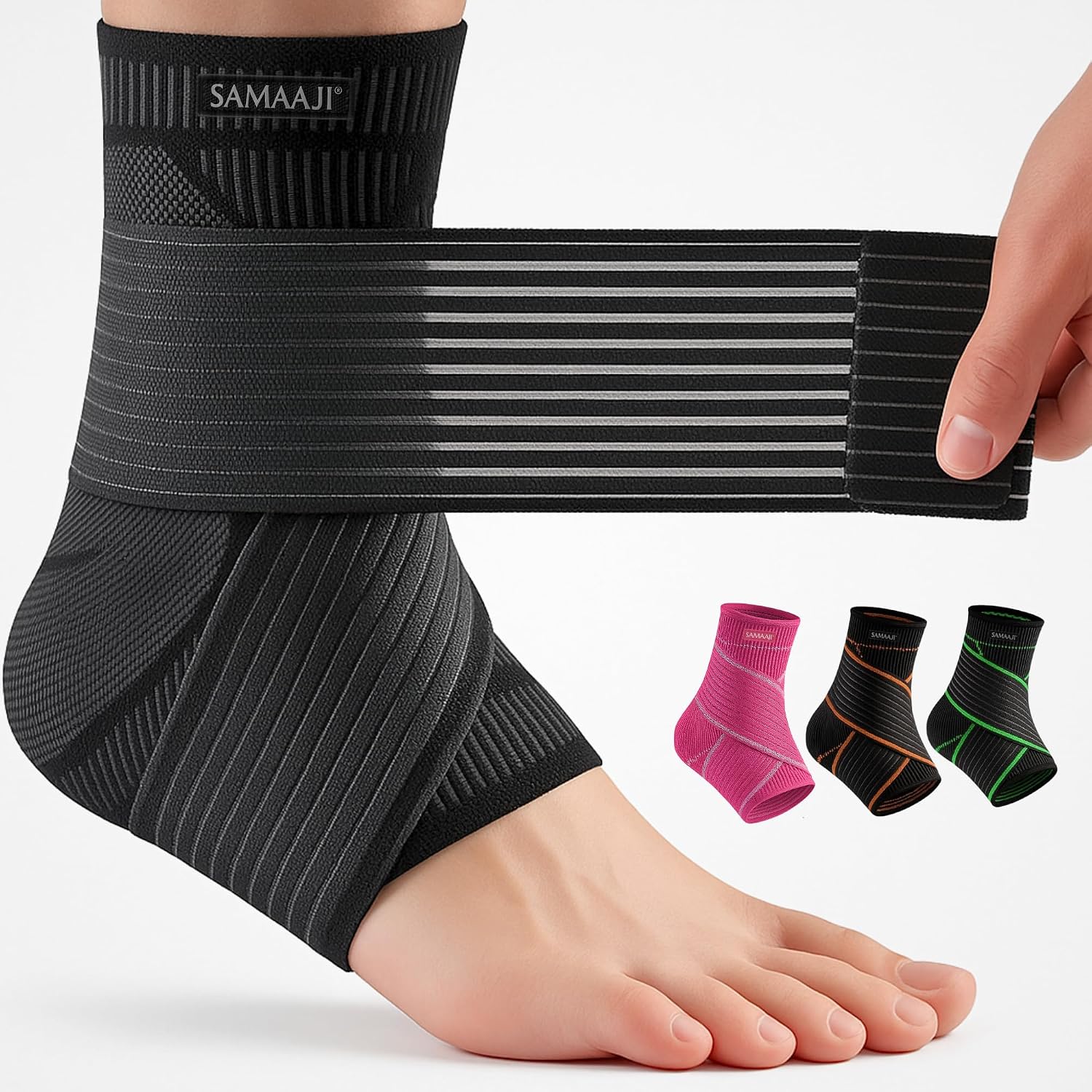Adjustable Ankle Support for Ligament Damage | Ankle Brace with Adjustable Strap for Compression | Achilles Tendonitis & Plantar Fasciitis Support | Ankle Support for Women & Men, Sprain & Pain Relief
