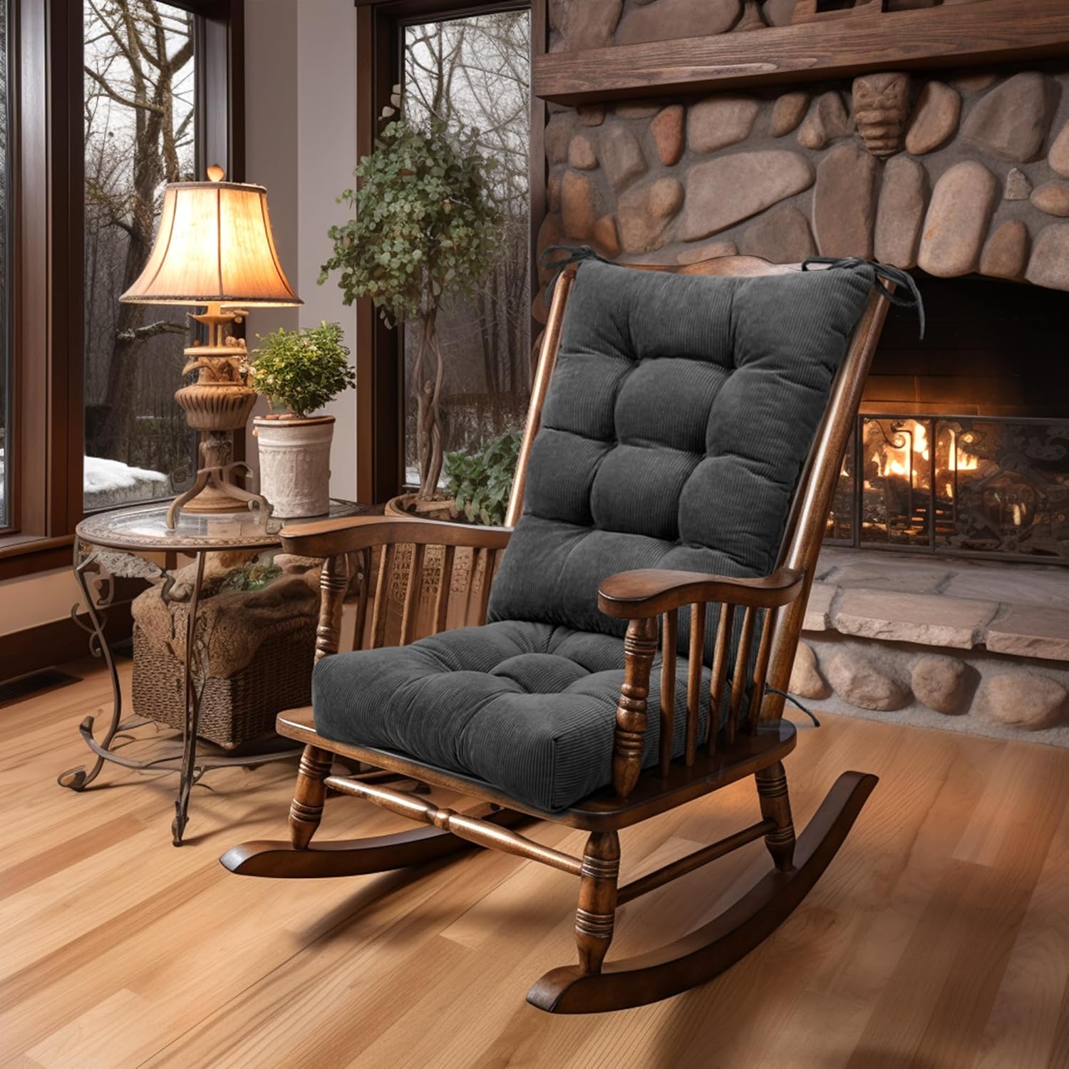 Lokex Rocking Chair Cushion Only,Tufted Non-Slip Comfortable Rocking Chair Cushions Indoor with Ties,Striped Rocking Chair Pads